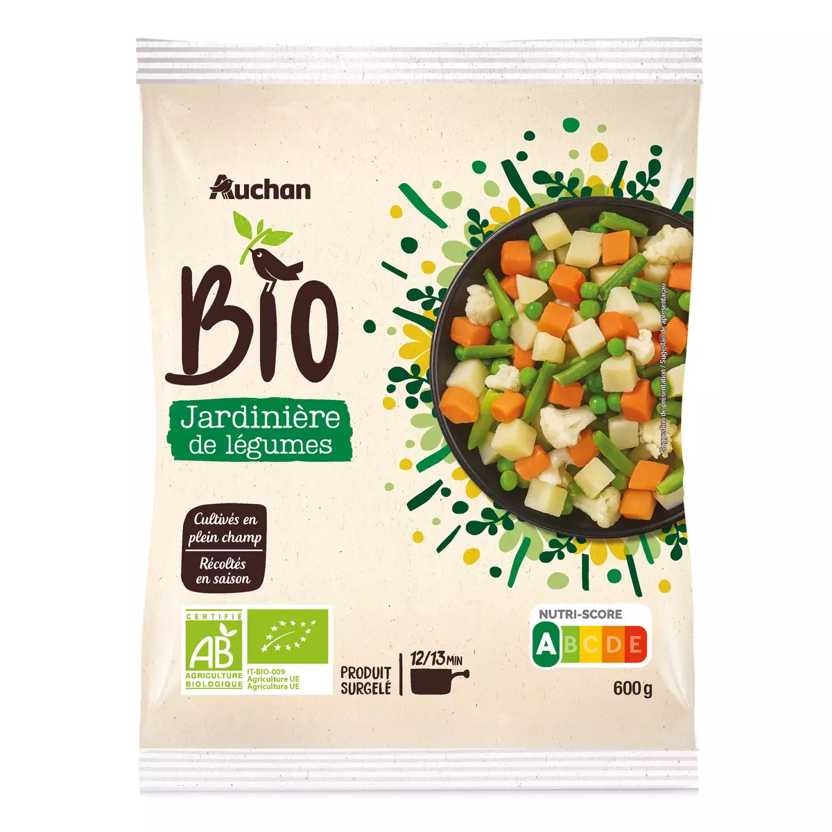 AUCHAN BIO Jardinière de légumes 3 portions 600g