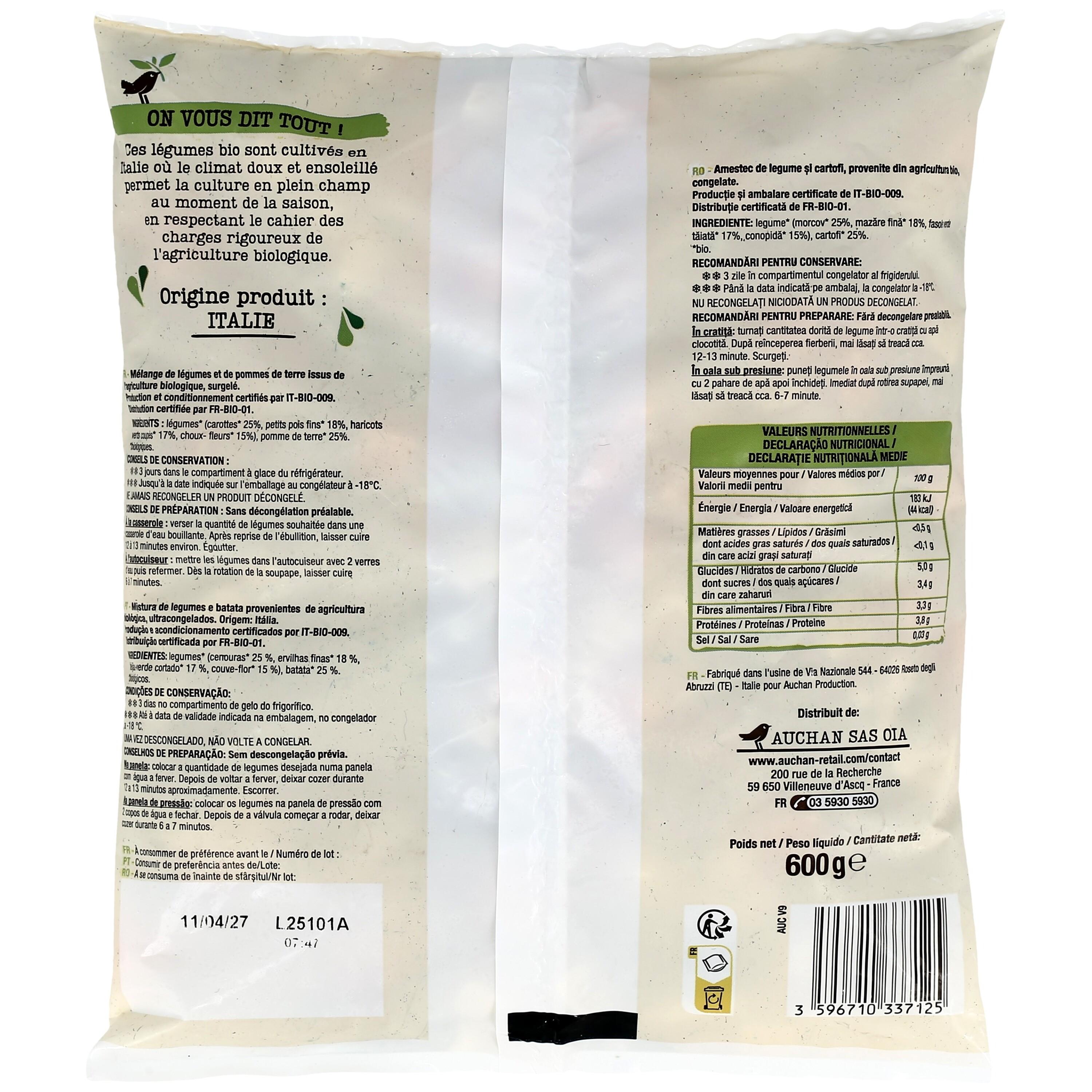 Voir la diapositive 2 : AUCHAN BIO Jardinière de légumes 3 portions 600g