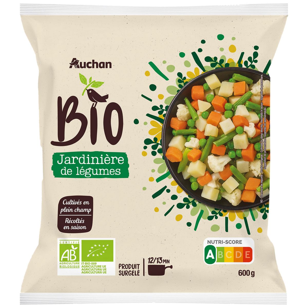 AUCHAN BIO Jardinière de légumes 3 portions 600g