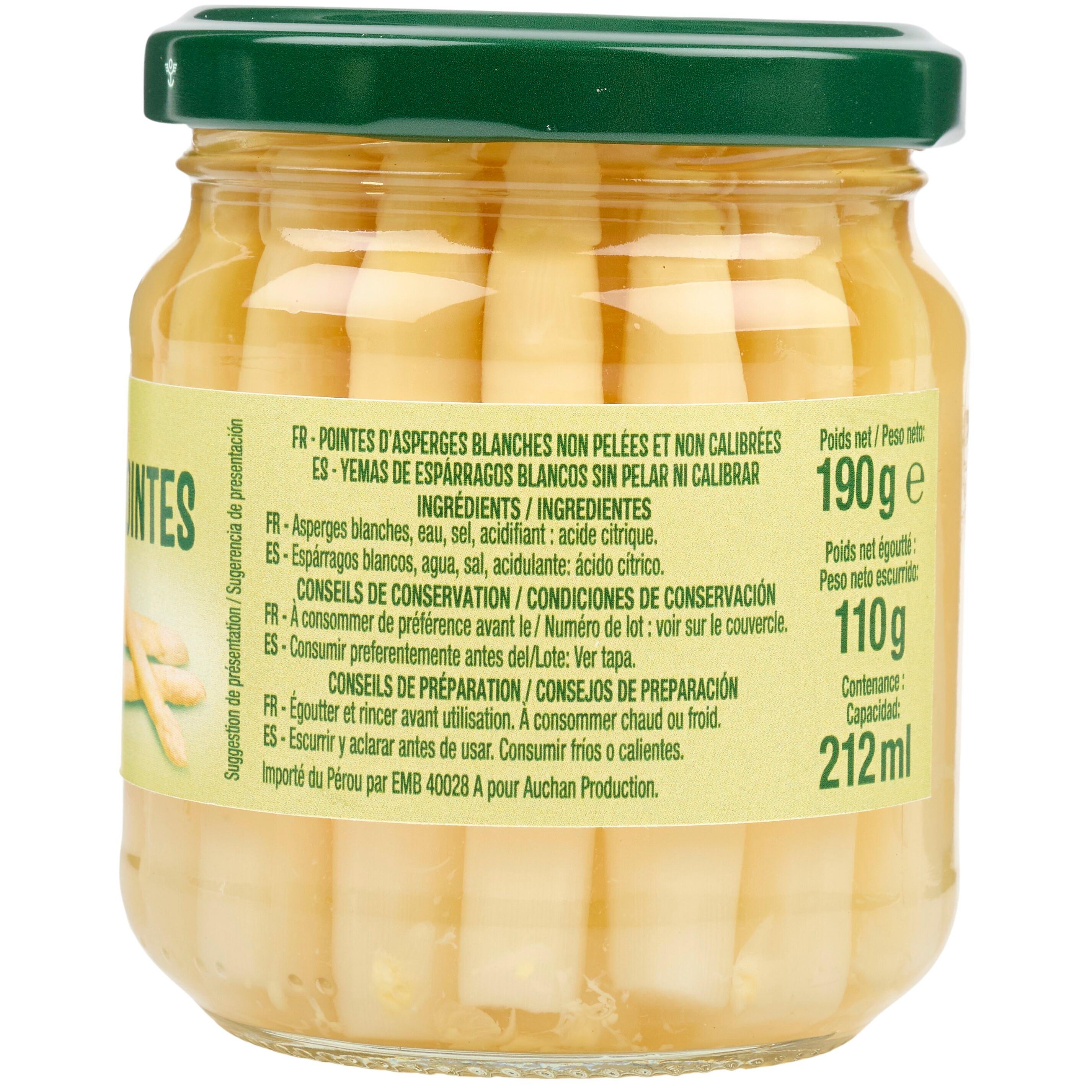 Voir la diapositive 4 : AUCHAN Pointes d'asperges blanches en bocal 110g