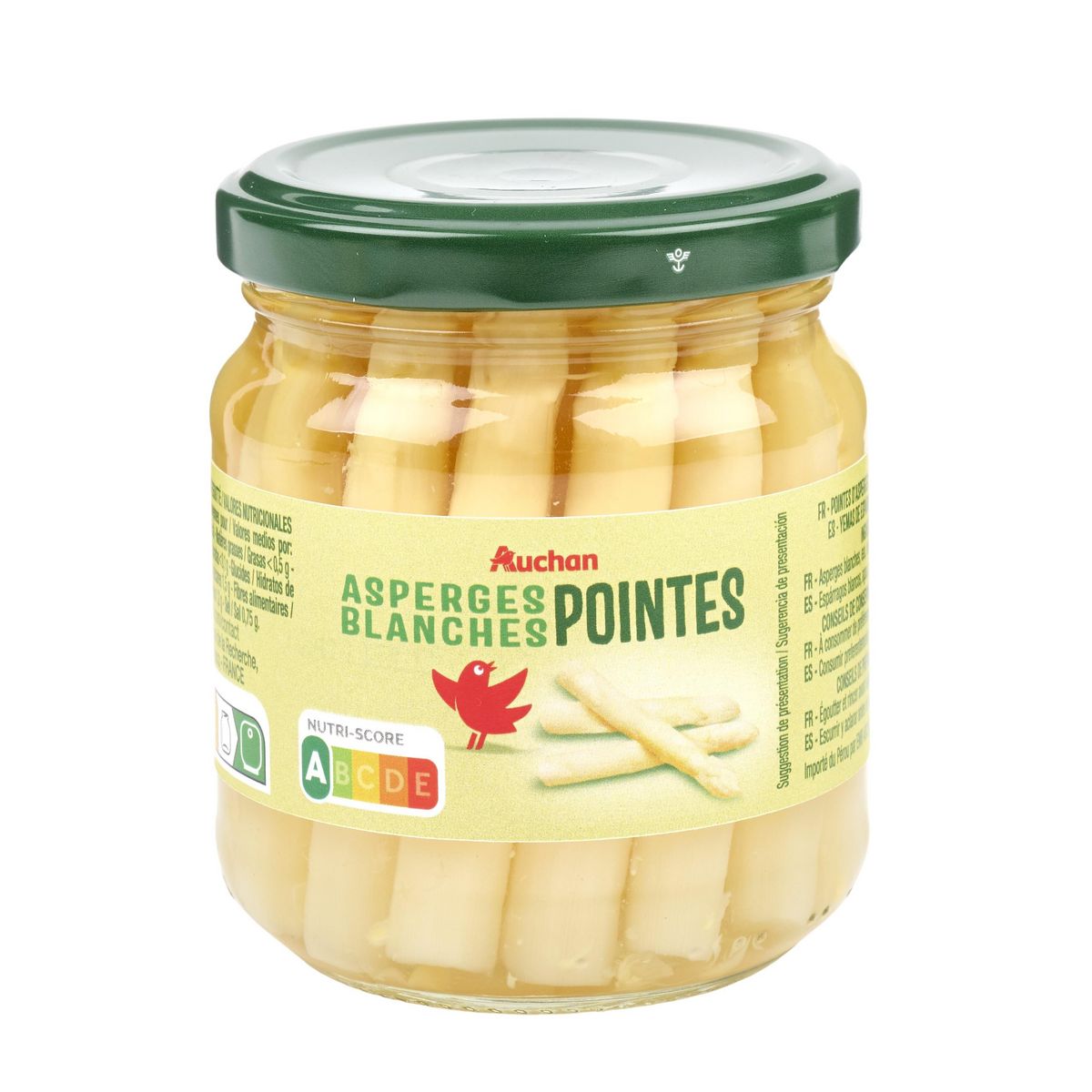 AUCHAN Pointes d'asperges blanches en bocal 110g