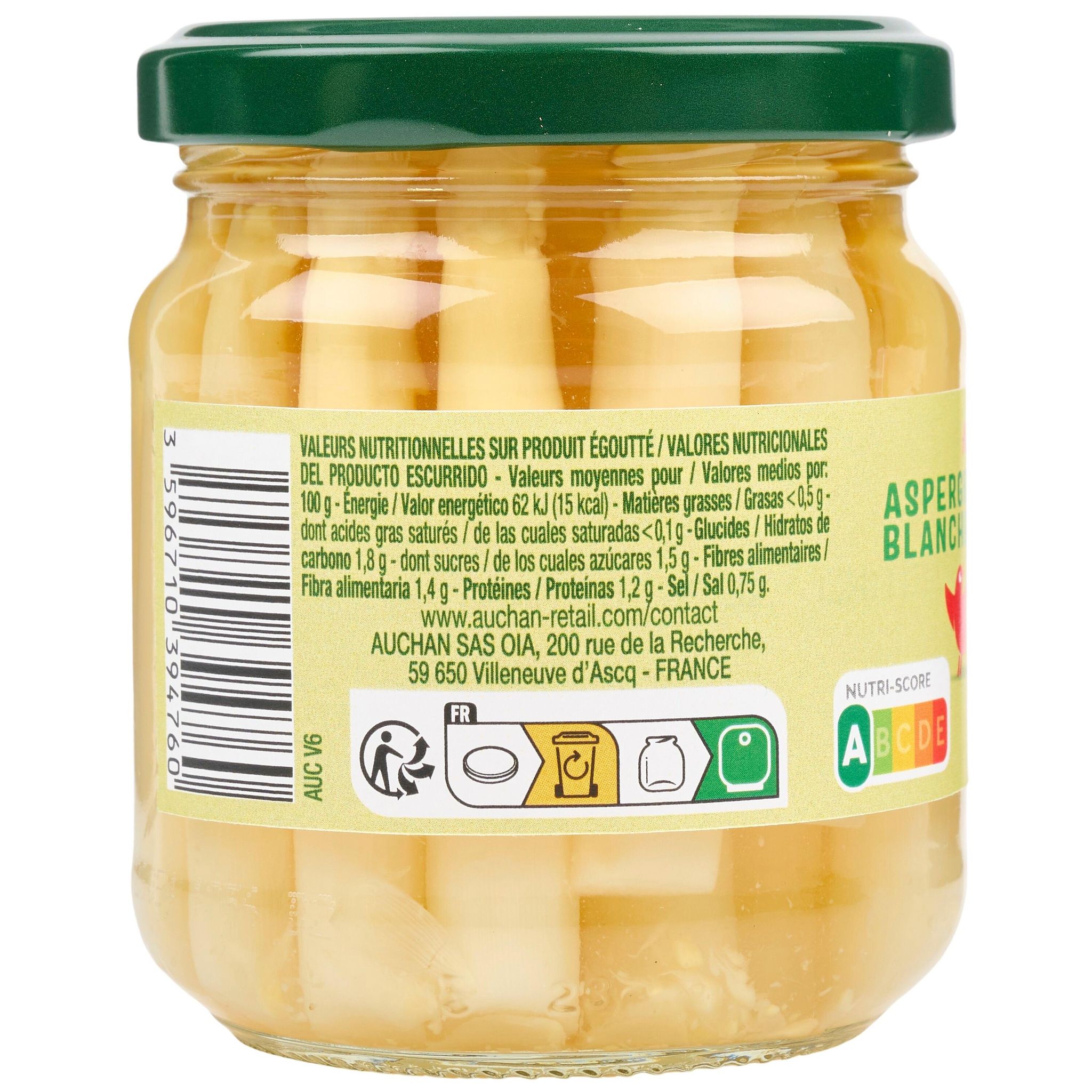 Voir la diapositive 4 : AUCHAN Pointes d'asperges blanches en bocal 110g