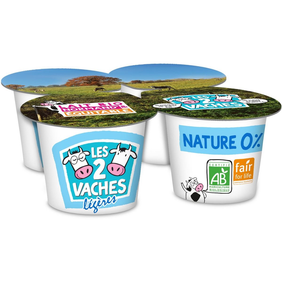 LES 2 VACHES Yaourt brassé nature bio 0% MG 4x115g