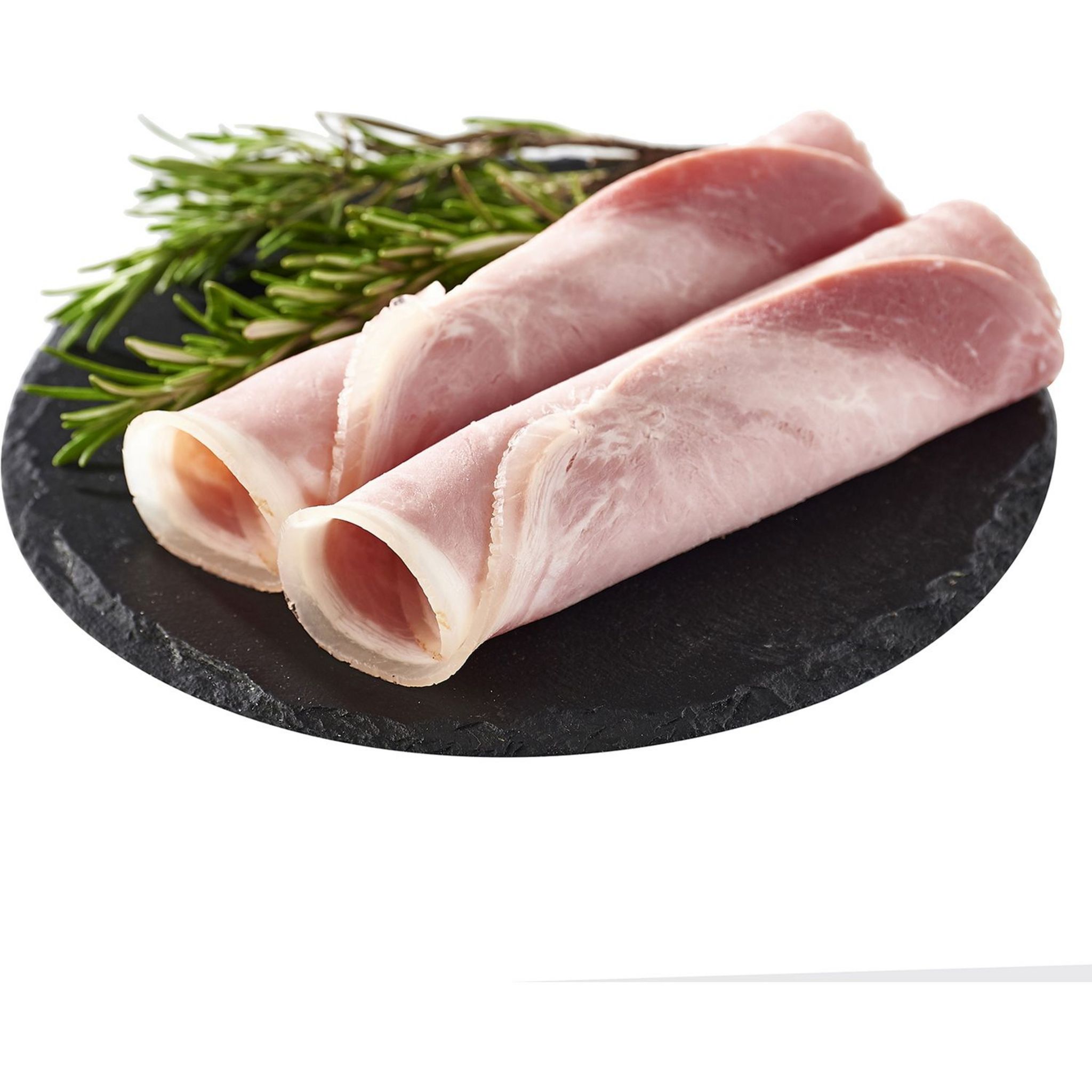 Voir la diapositive 2 : AUCHAN LE CHARCUTIER Jambon cuit supérieur avec couenne 2 tranches 120g