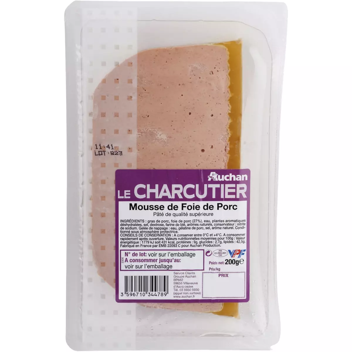 AUCHAN LE CHARCUTIER Mousse de foie de porc 200g