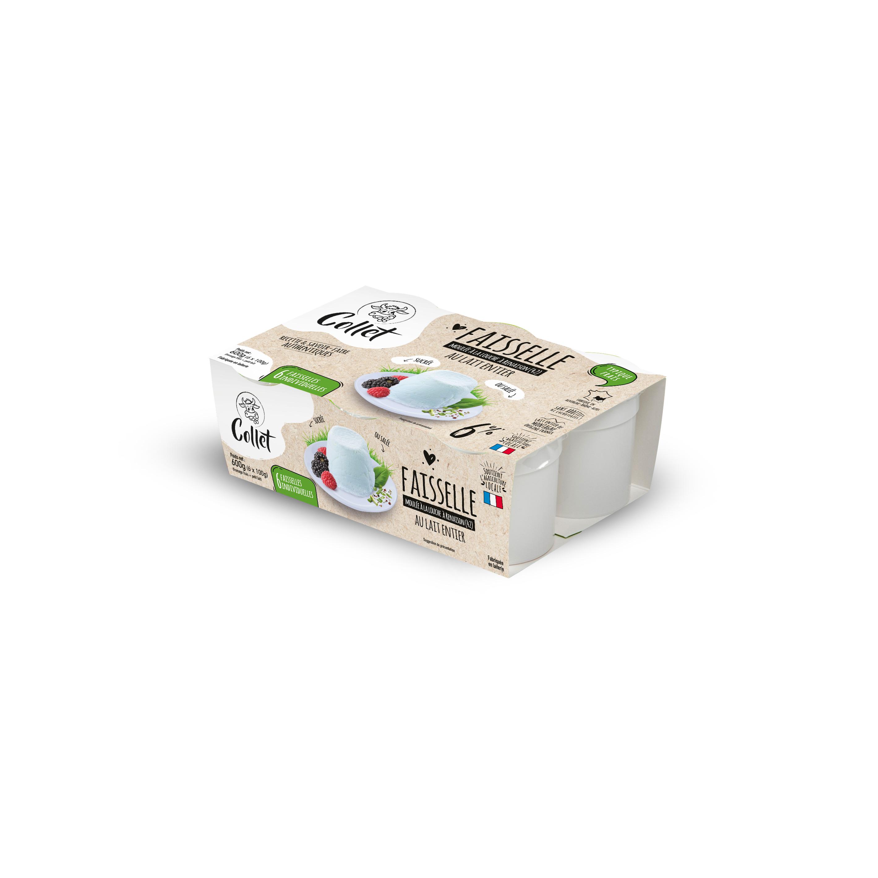 Voir la diapositive 2 : FERME COLLET Faisselle moulée à la louche 6% MG 6x100g