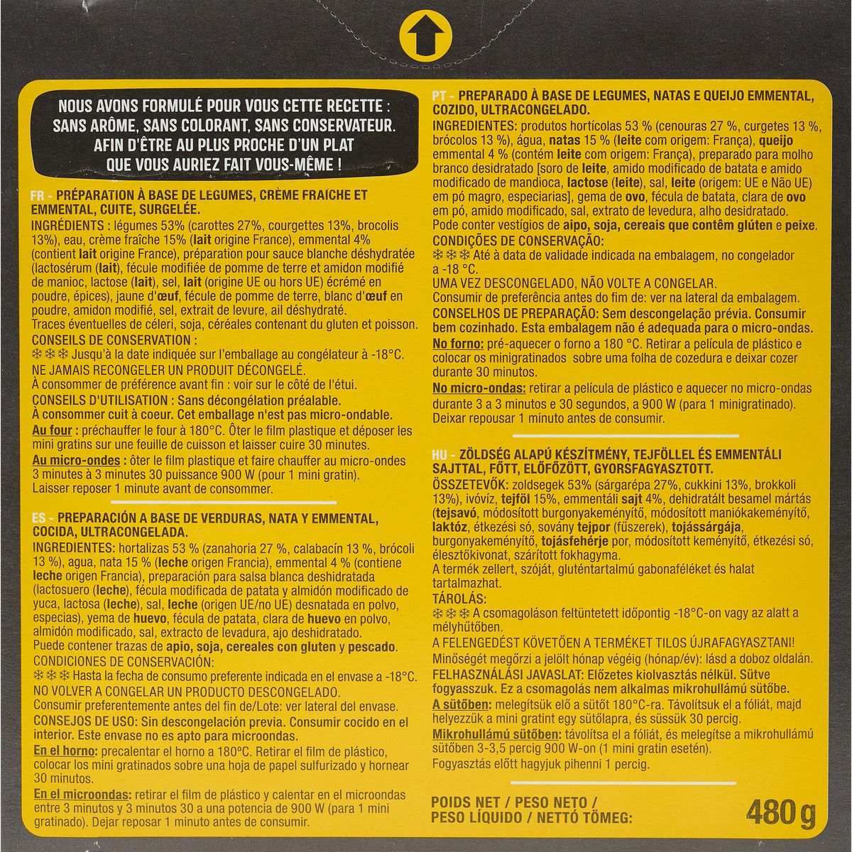 AUCHAN Mini gratins aux légumes crème fraîche et emmental 4 pièces 480g