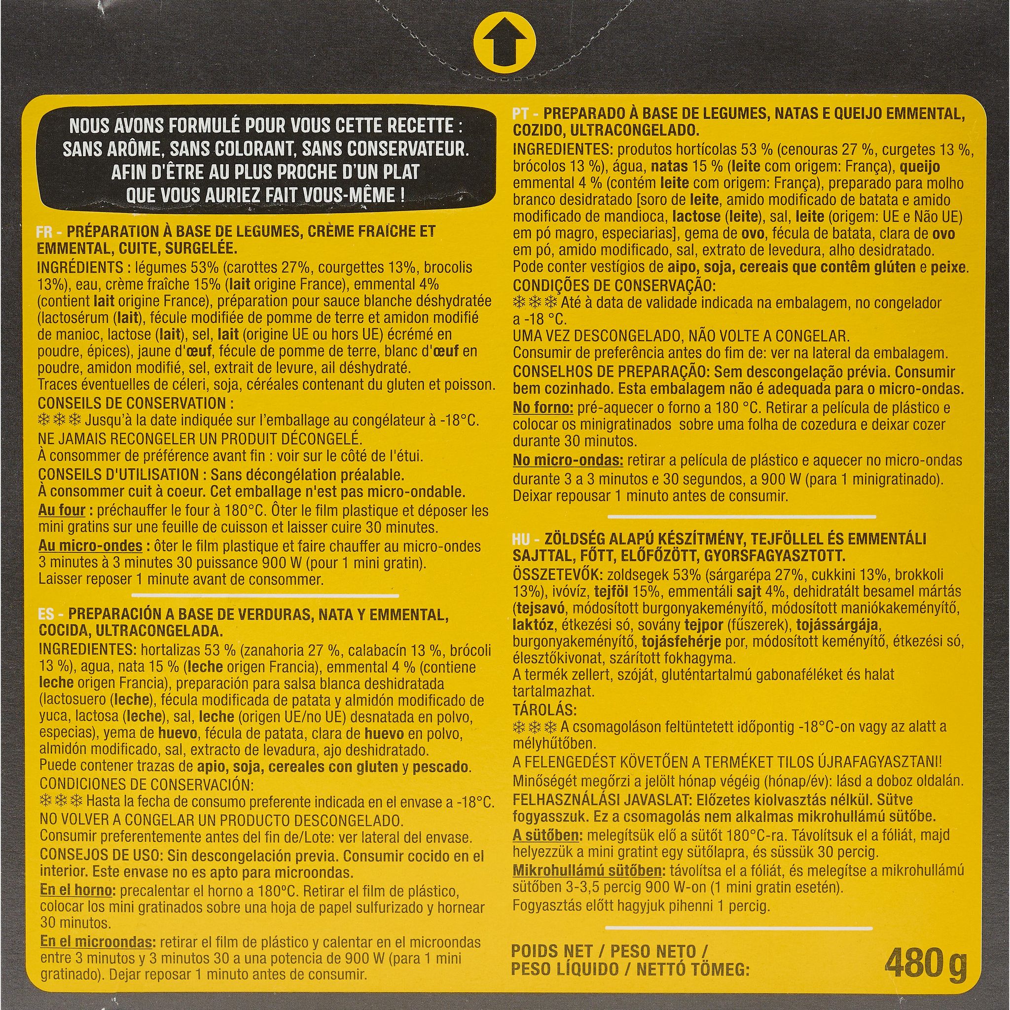 Voir la diapositive 3 : AUCHAN Mini gratins aux légumes crème fraîche et emmental 4 pièces 480g