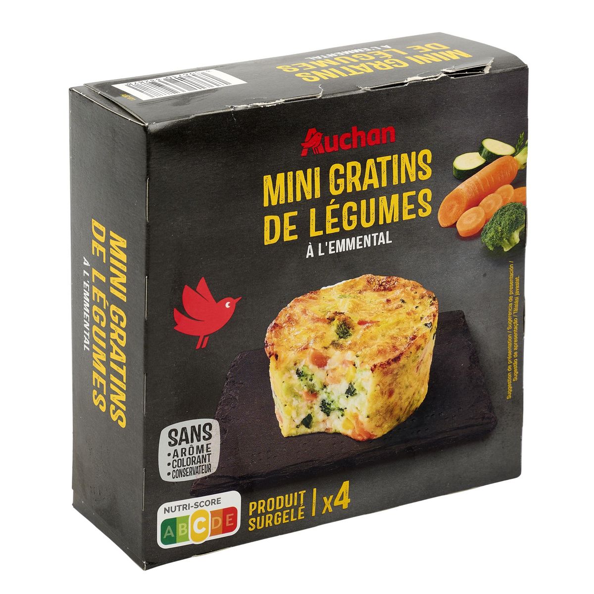 AUCHAN Mini gratins aux légumes crème fraîche et emmental 4 pièces 480g