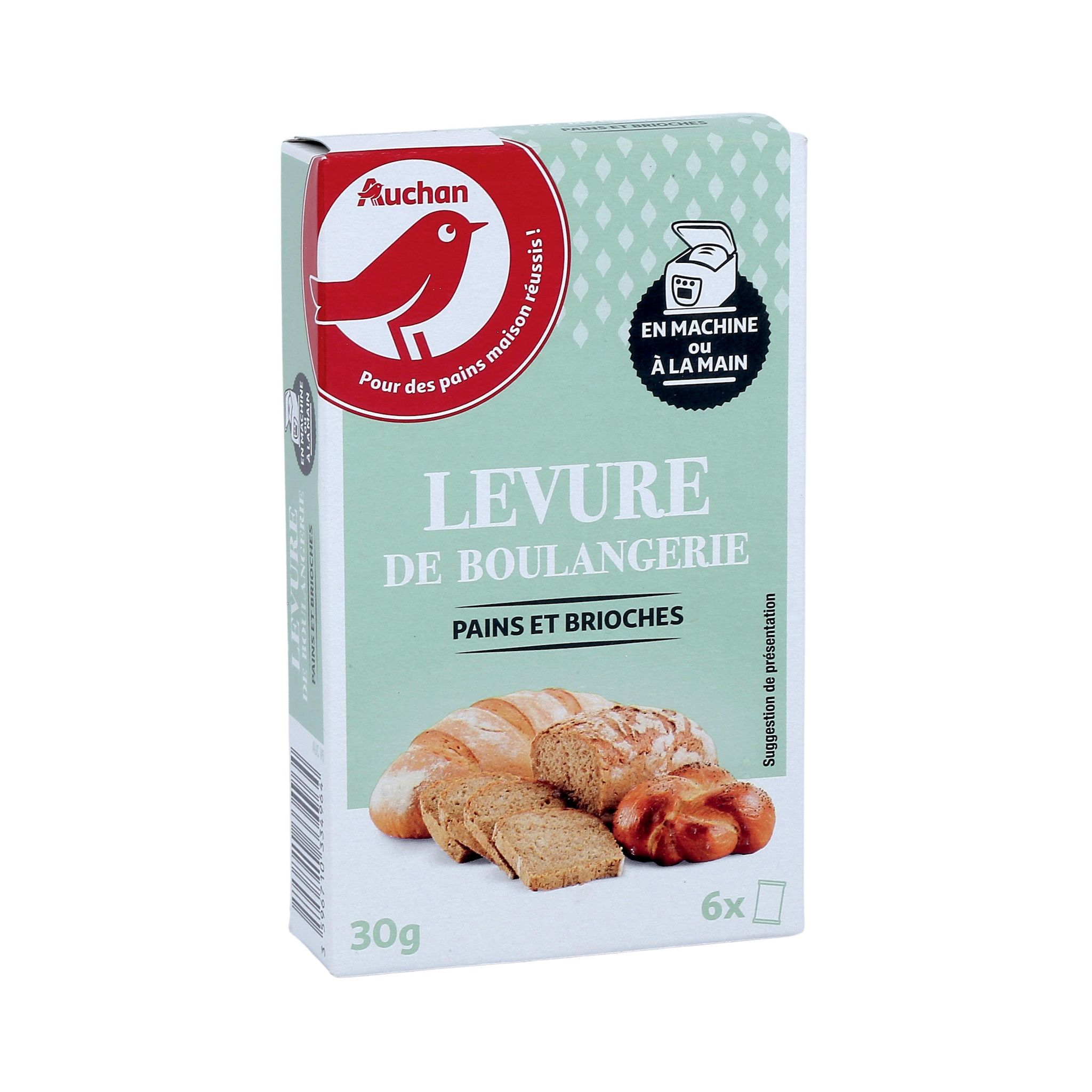 Voir la diapositive 2 : AUCHAN Levure de boulangerie spéciale pain 6 sachets 6x5g