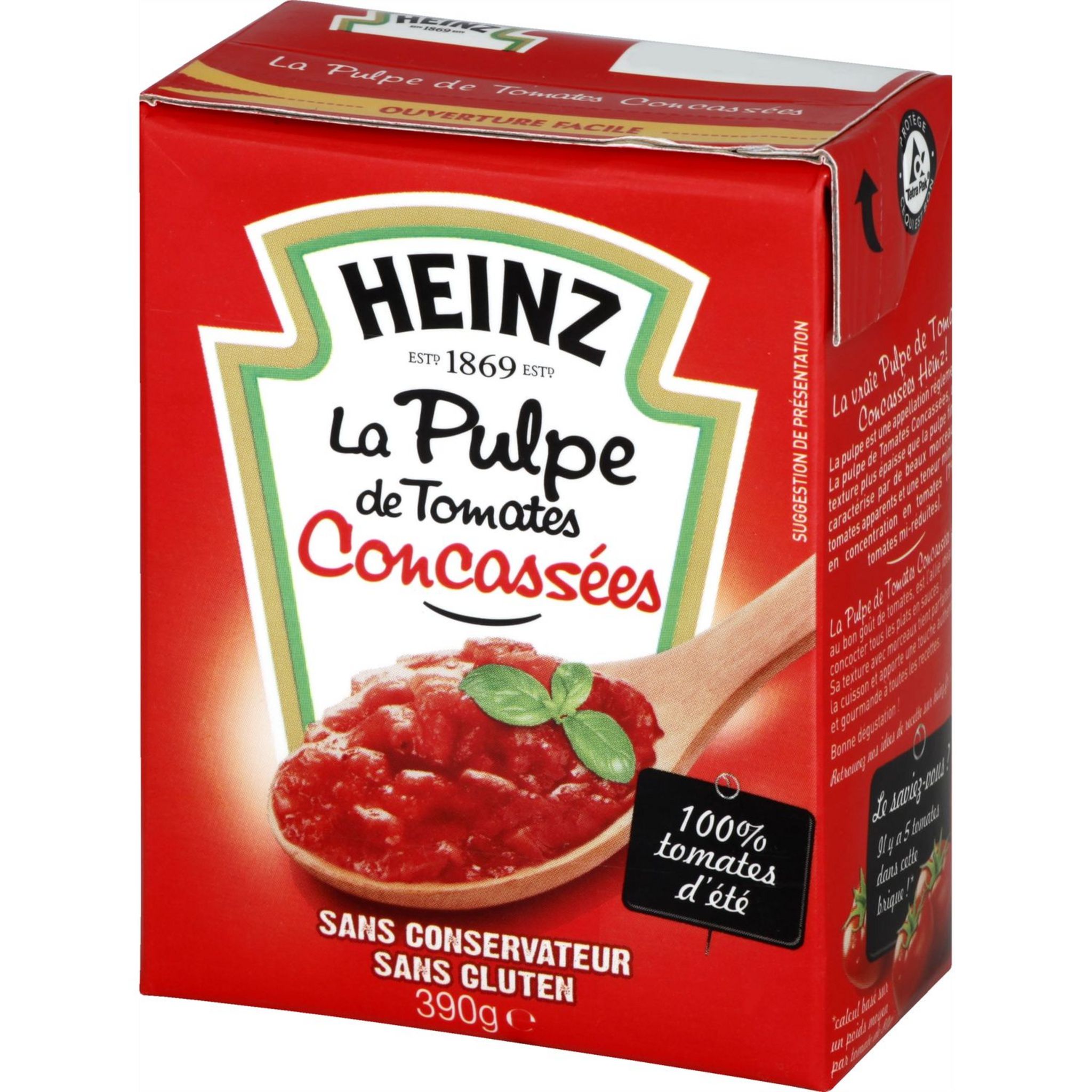 HEINZ Pulpe de tomates concassées sans conservateur en brique 390g