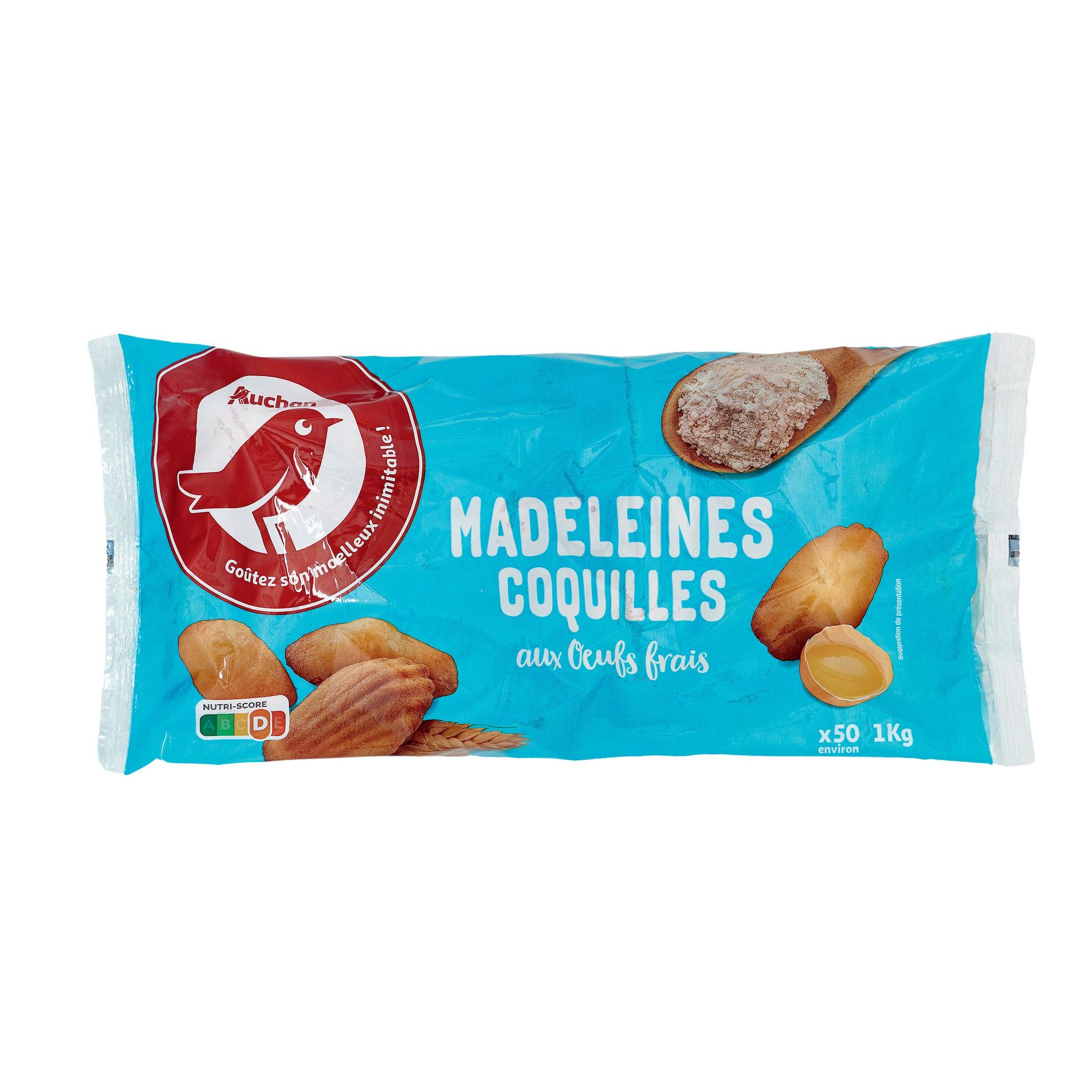 Voir la diapositive 3 : AUCHAN Madeleines coquilles aux œufs frais environ 50 madeleines 1kg