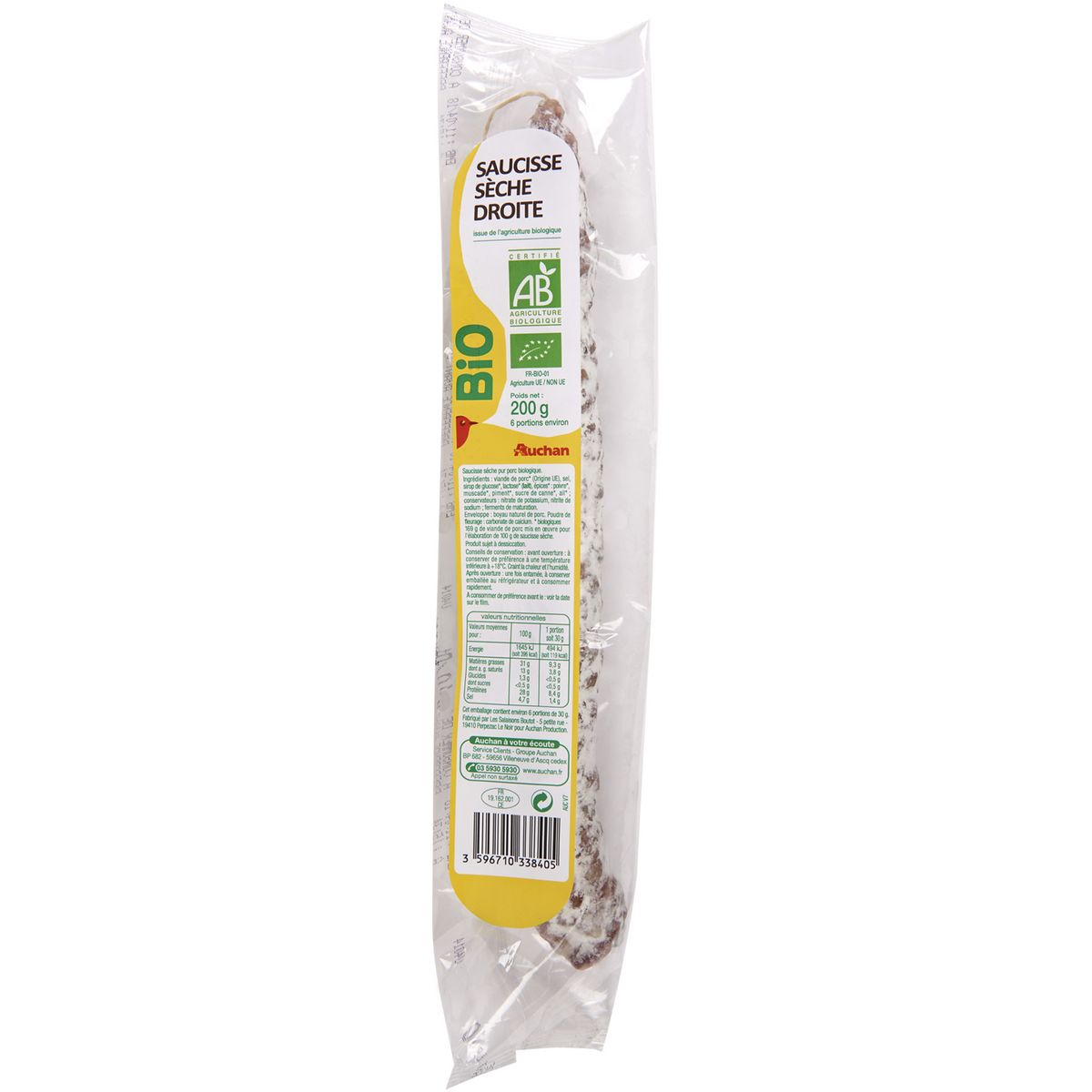 AUCHAN BIO Saucisse droite 200g