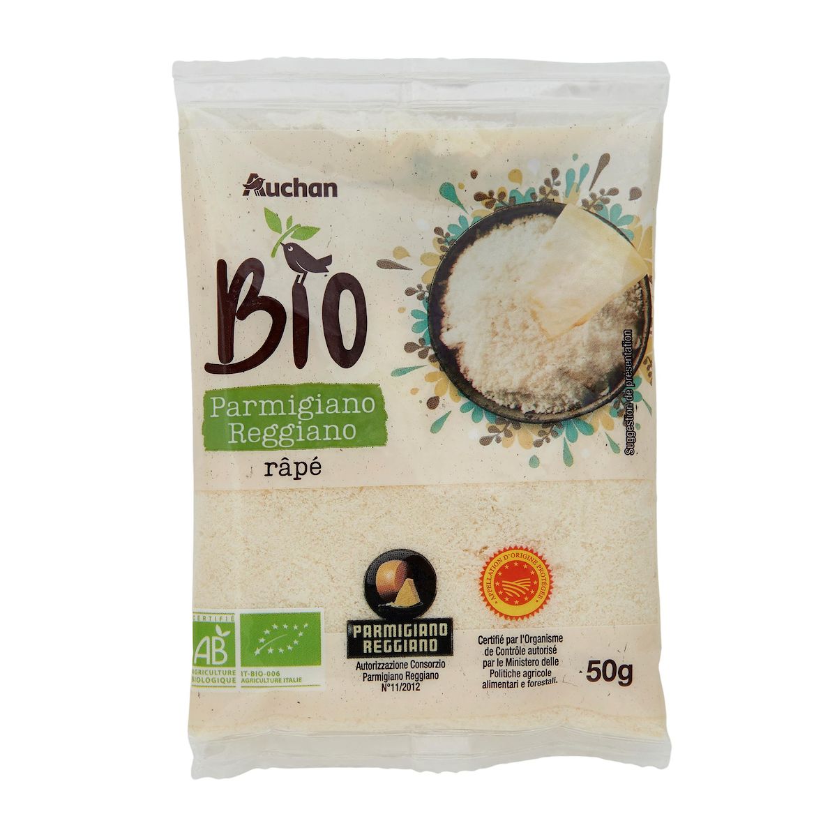 AUCHAN BIO Parmigiano reggiano râpé AOP 50g