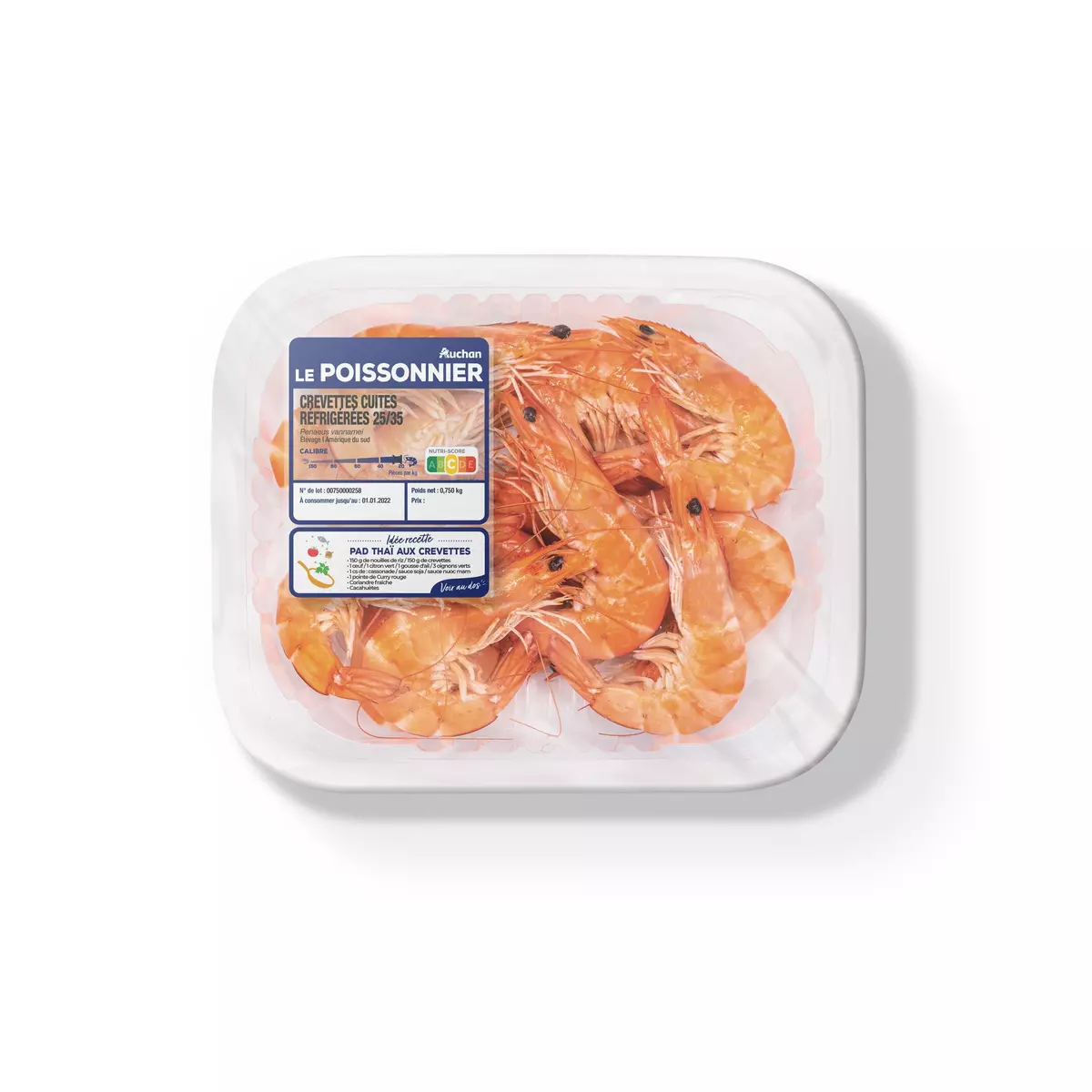 AUCHAN LE POISSONNIER Crevettes cuite 750g