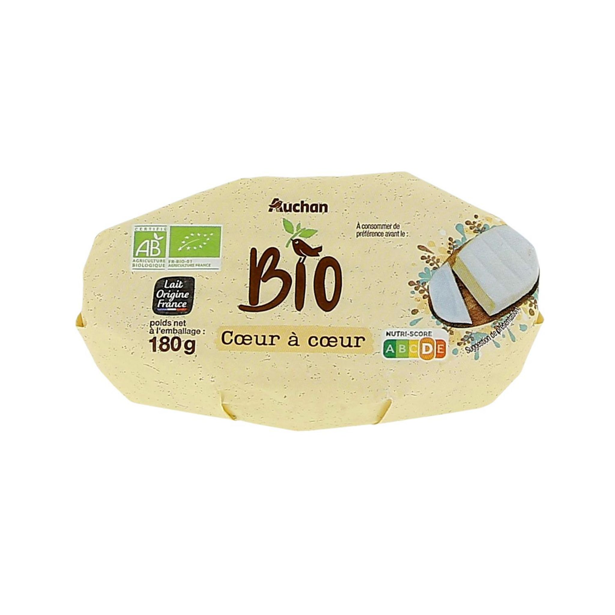 Voir la diapositive 2 : AUCHAN BIO Fromage ovale 180g