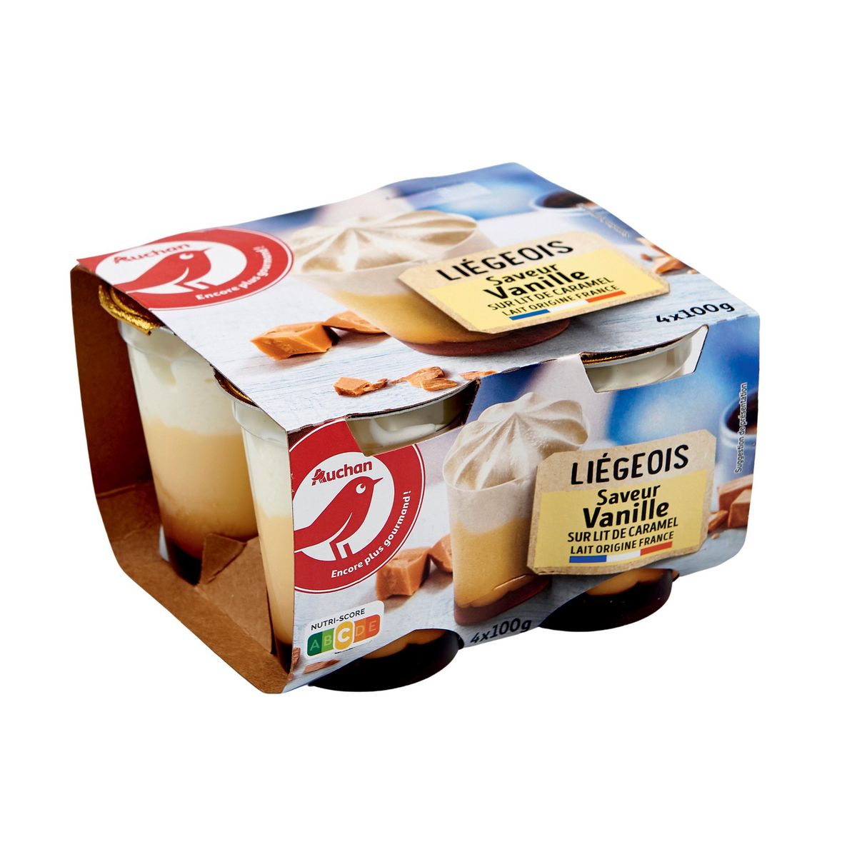 AUCHAN Liégeois à la vanille sur lit de caramel 4x100g