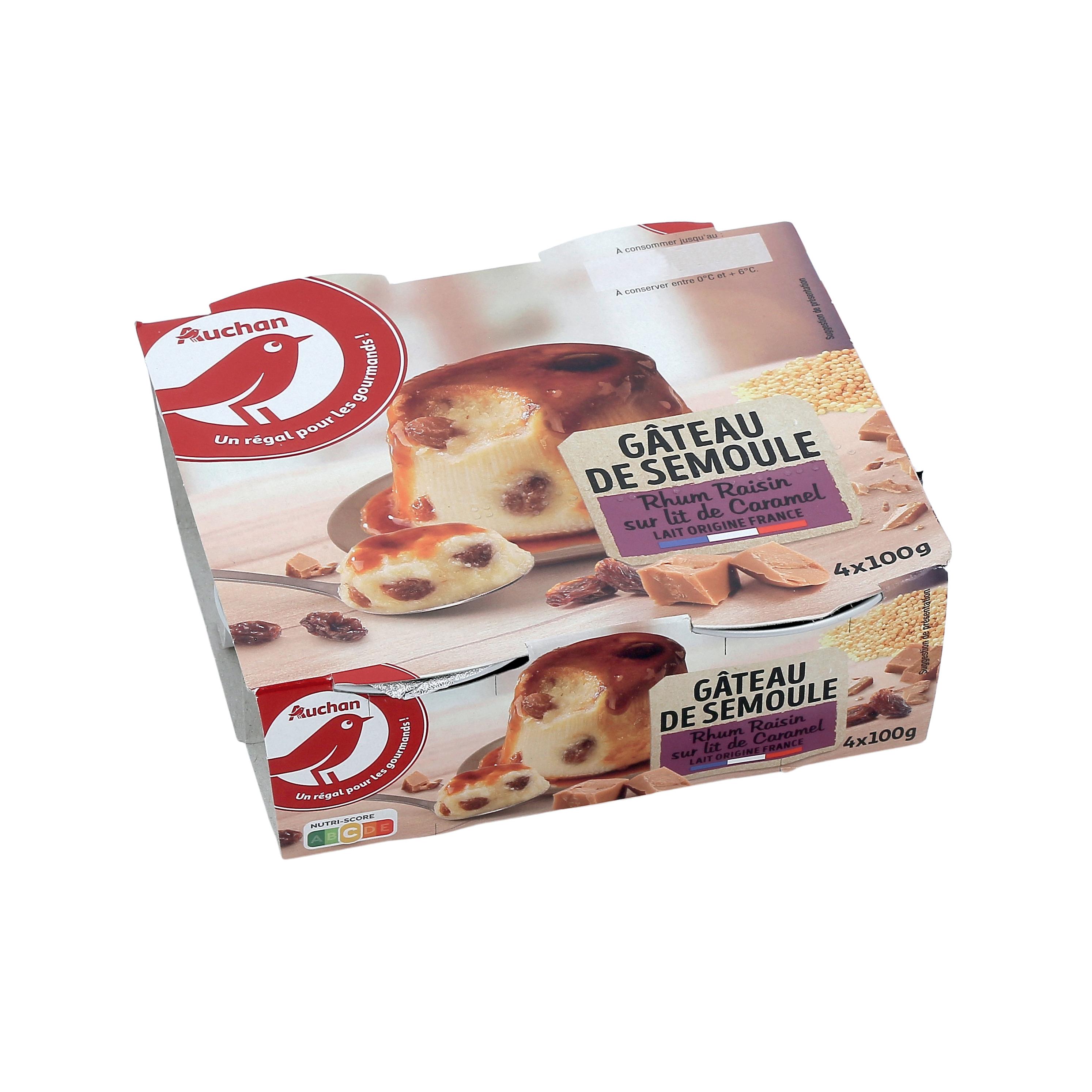 Voir la diapositive 3 : AUCHAN Gâteau de semoule au rhum et raisin sur lit de caramel 4x100g