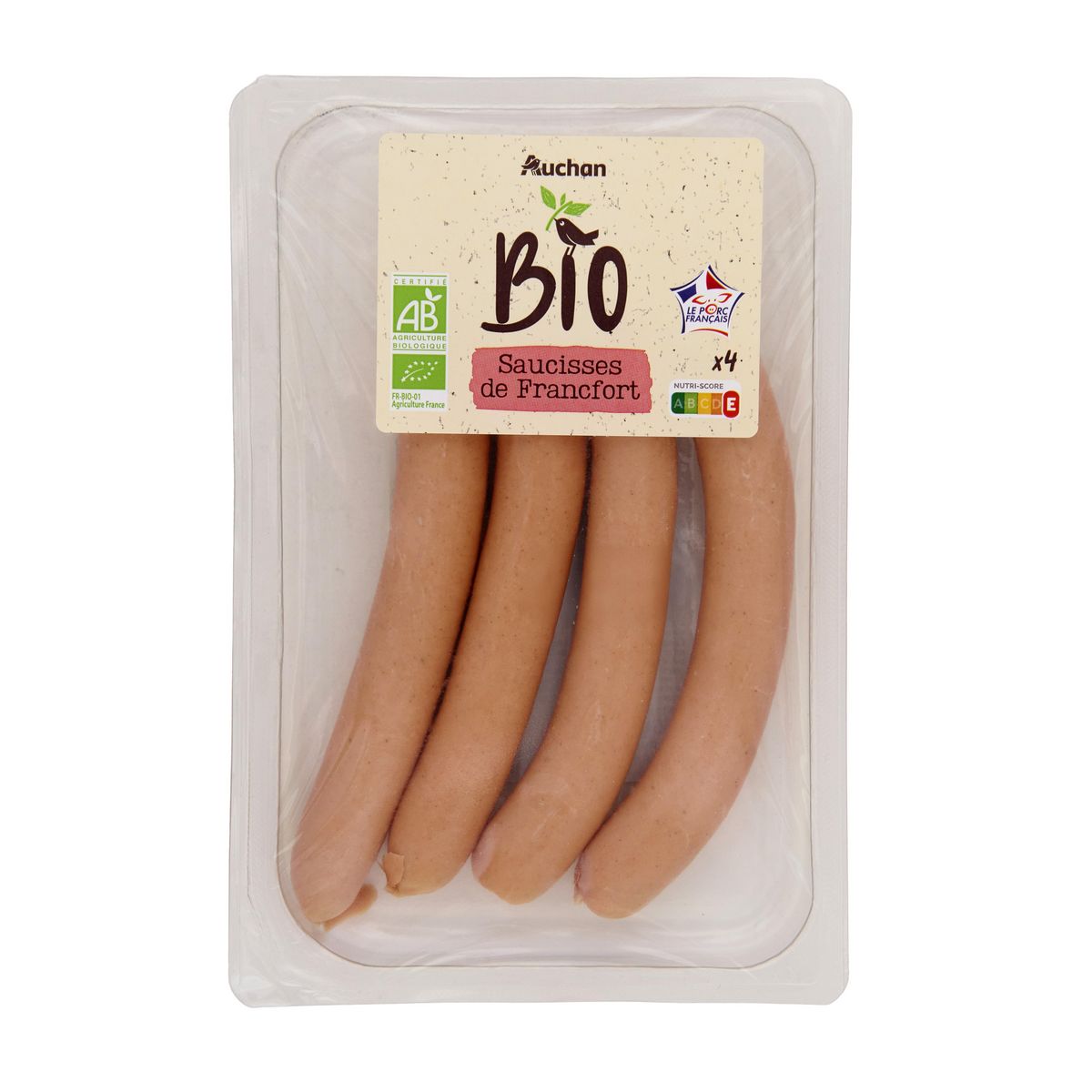 AUCHAN BIO CULTIVONS LE BON Saucisses de Francfort 4 pièces 200g