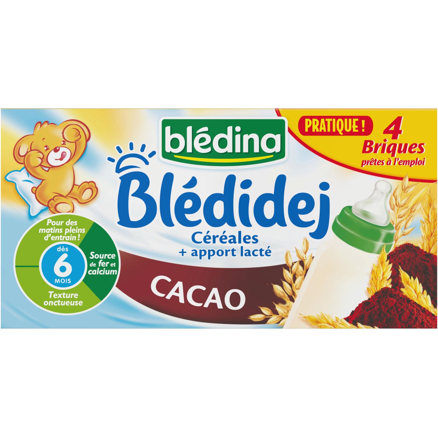 Voir la diapositive 4 : BLEDIDEJ Céréales lactées au cacao dès 6 mois 4x25cl