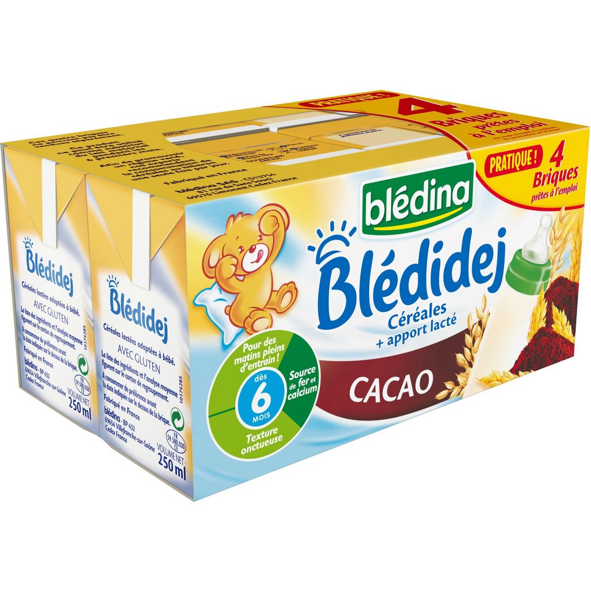 BLEDINA Blédidej céréales lactées au cacao dès 6 mois 4x25cl