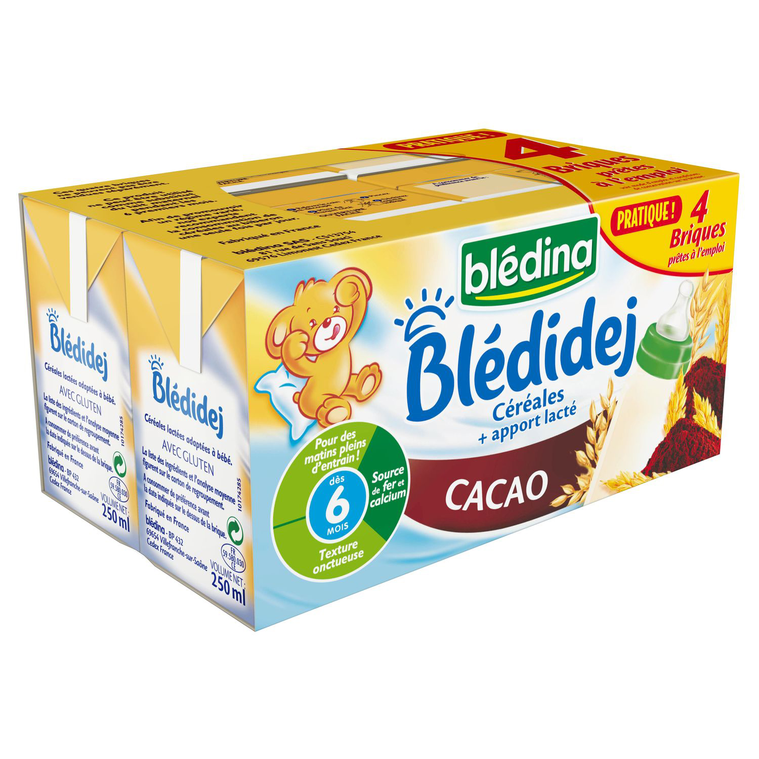 Voir la diapositive 3 : BLEDIDEJ Céréales lactées au cacao dès 6 mois 4x25cl