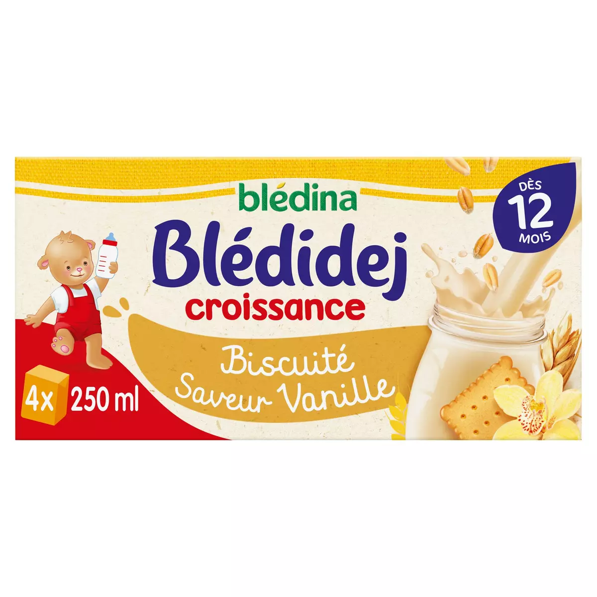 BLEDINA Blédidej céréales lactées biscuité vanille dès 12 mois 4x250ml