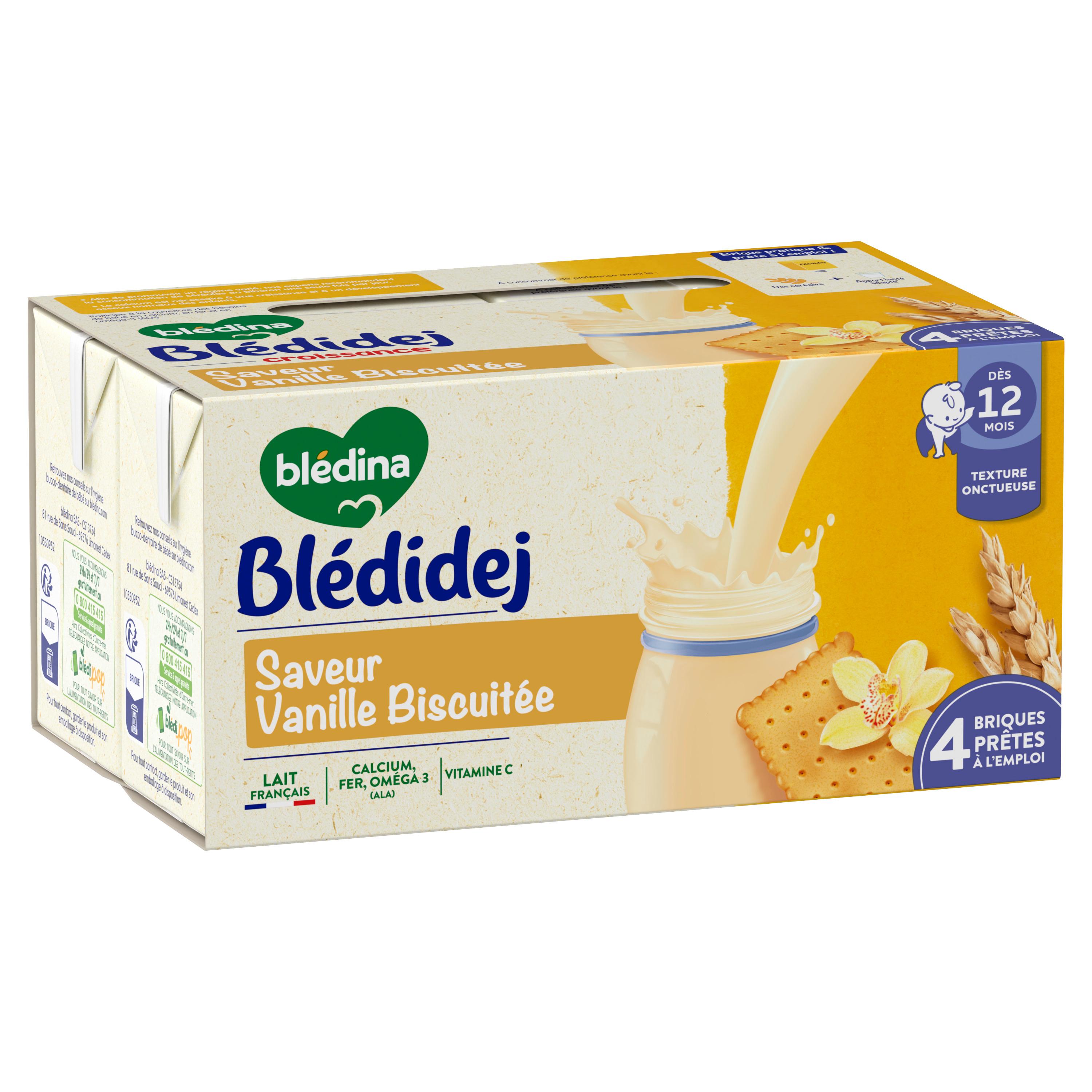 Voir la diapositive 2 : BLEDIDEJ Céréales lactées biscuité vanille dès 12 mois 4x250ml