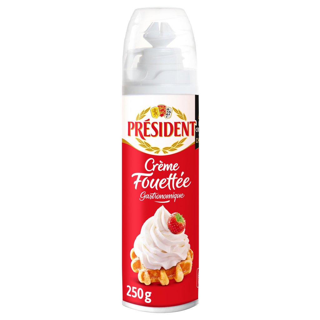 PRESIDENT Crème fouettée ferme et onctueuse en bombe UHT 250g