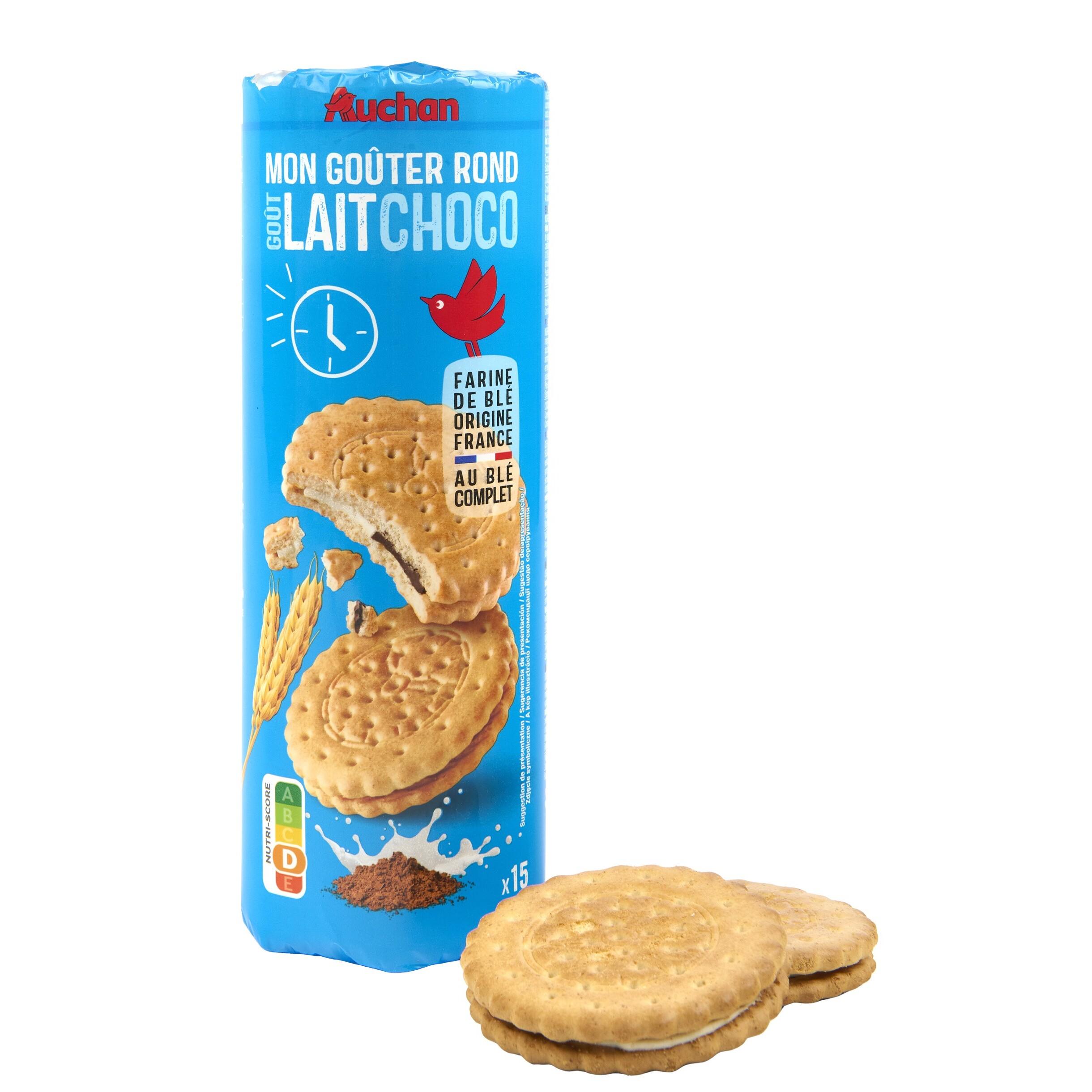 Voir la diapositive 3 : AUCHAN Mon Goûter Biscuits fourrés ronds goût chocolat et lait 15 biscuits 300g