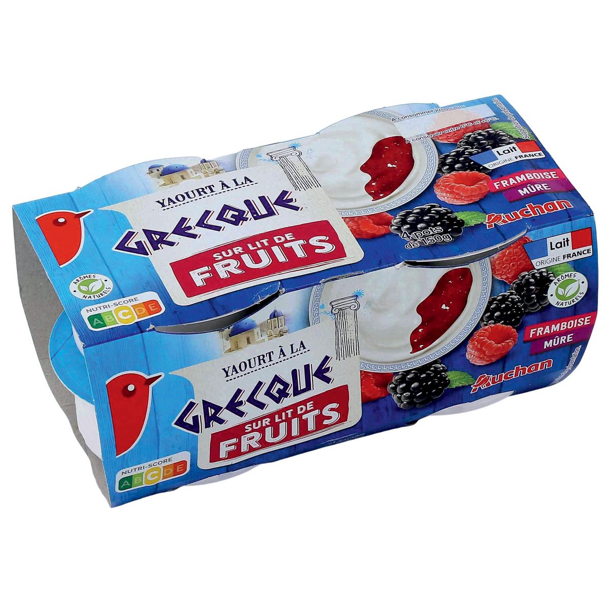 AUCHAN Yaourt à la grecque sur lit de framboise mûre 4x150g