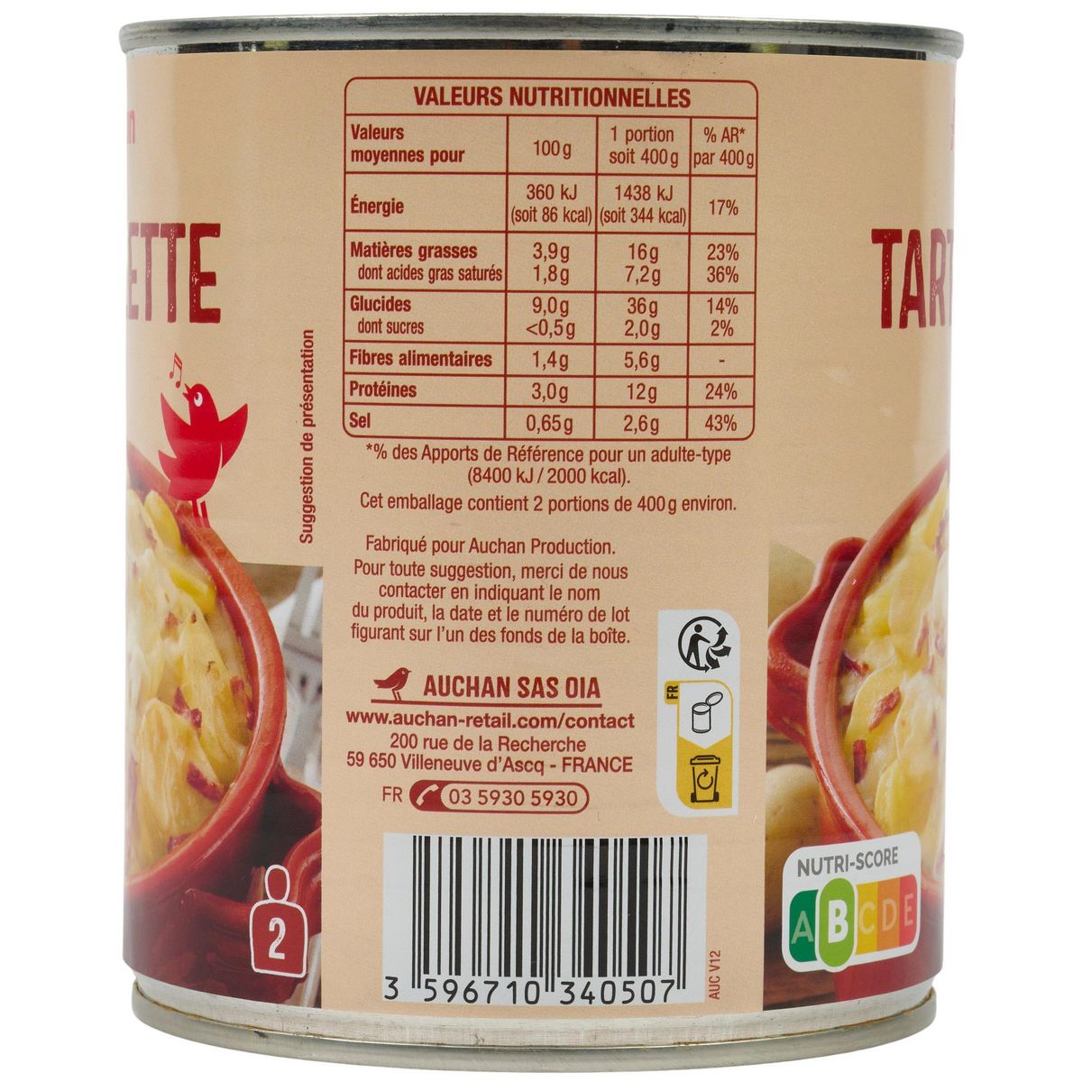 AUCHAN Tartiflette 2 portions 800g