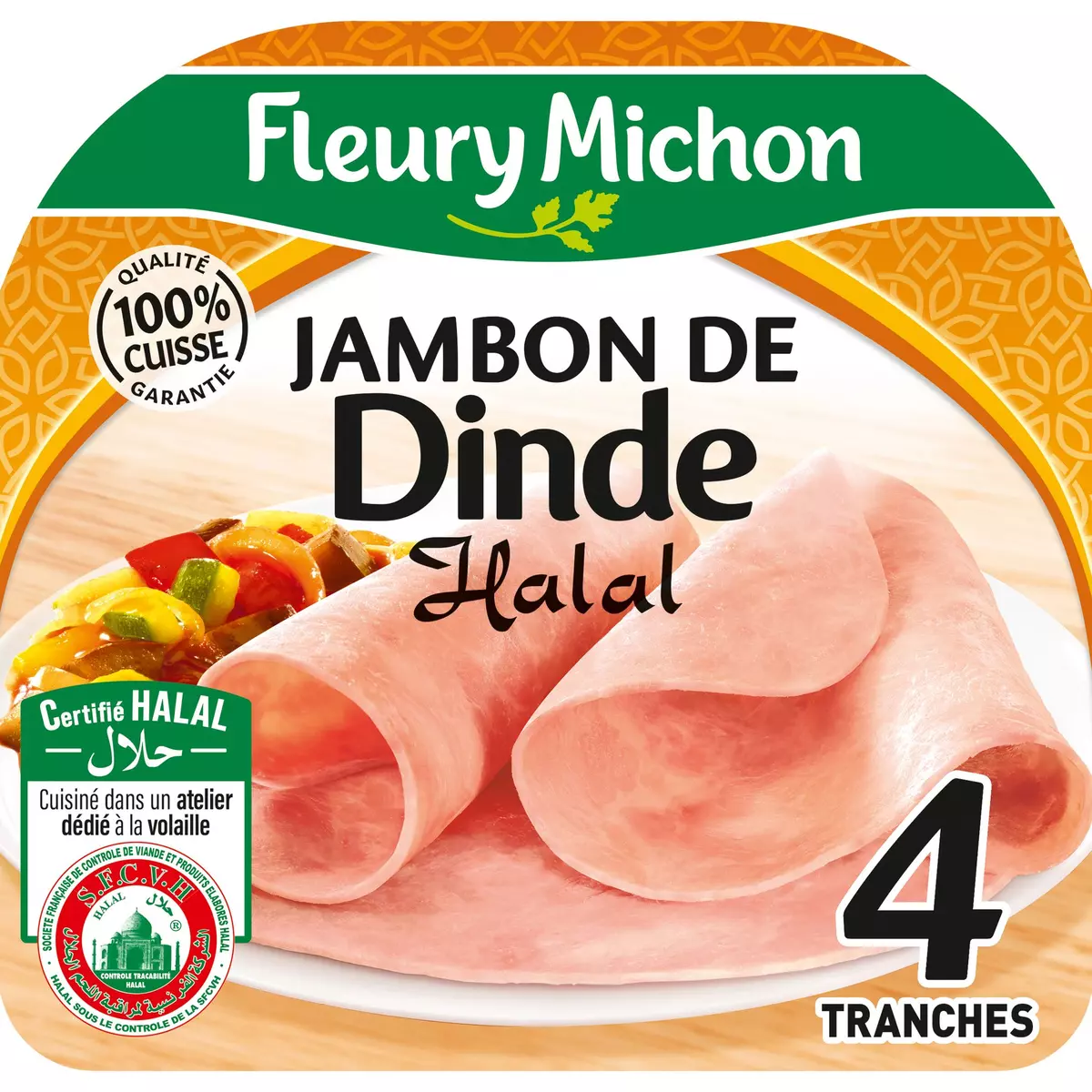 FLEURY MICHON Jambon de dinde halal 4 tranches 160g