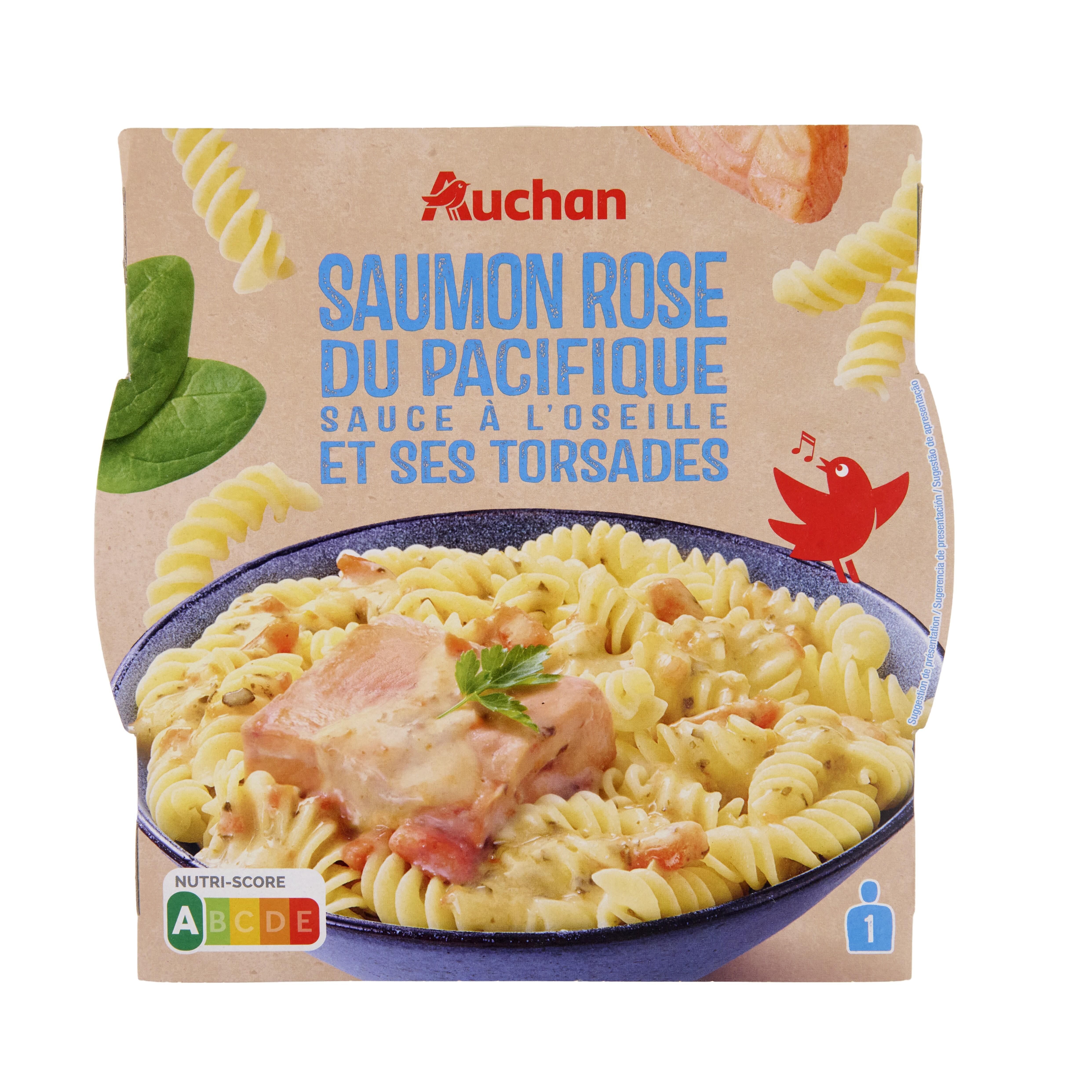Voir la diapositive 3 : AUCHAN Saumon oseille et pâtes 2min au micro ondes 1 personne 300g