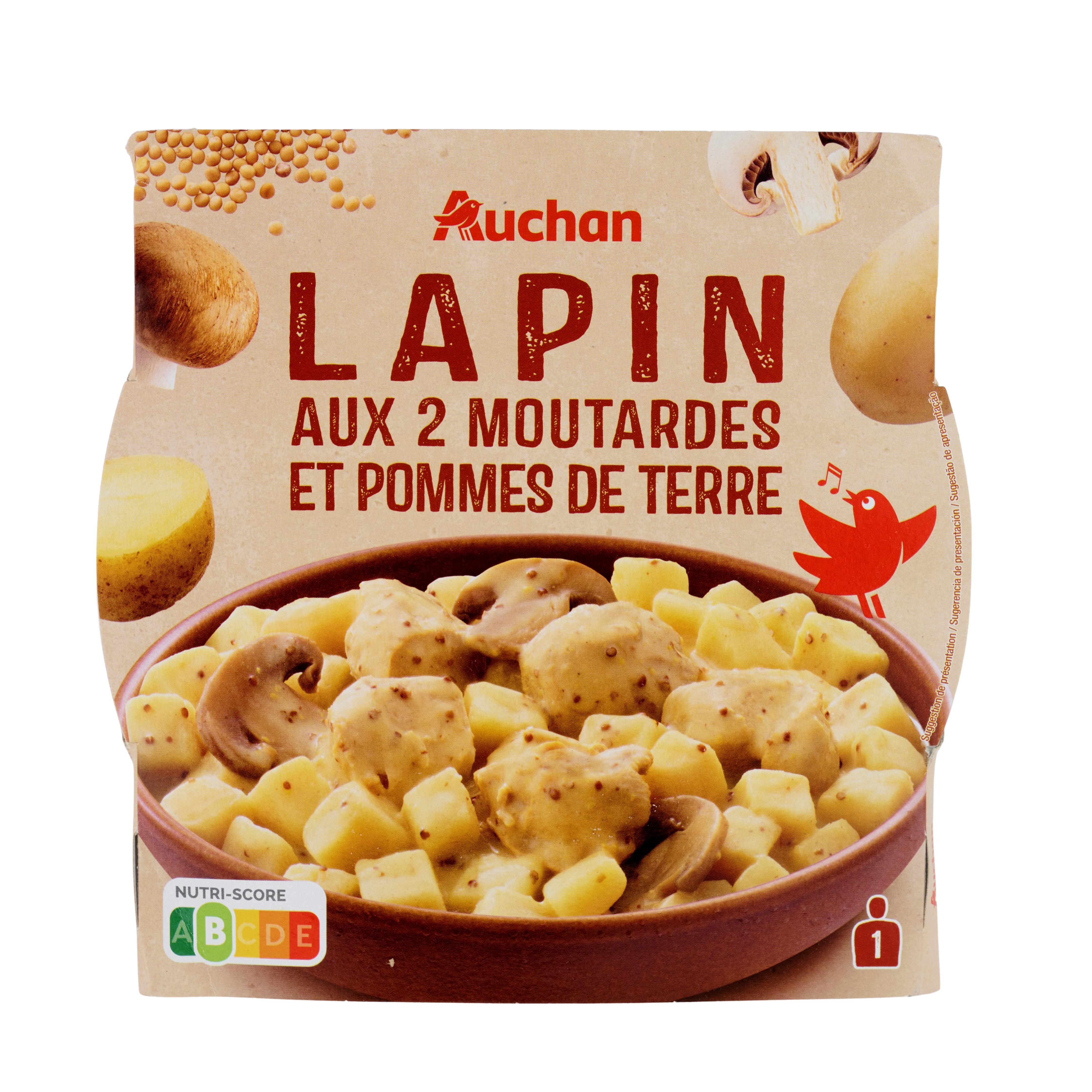 Voir la diapositive 3 : AUCHAN Lapin deux moutardes barquette 1 portion 300g