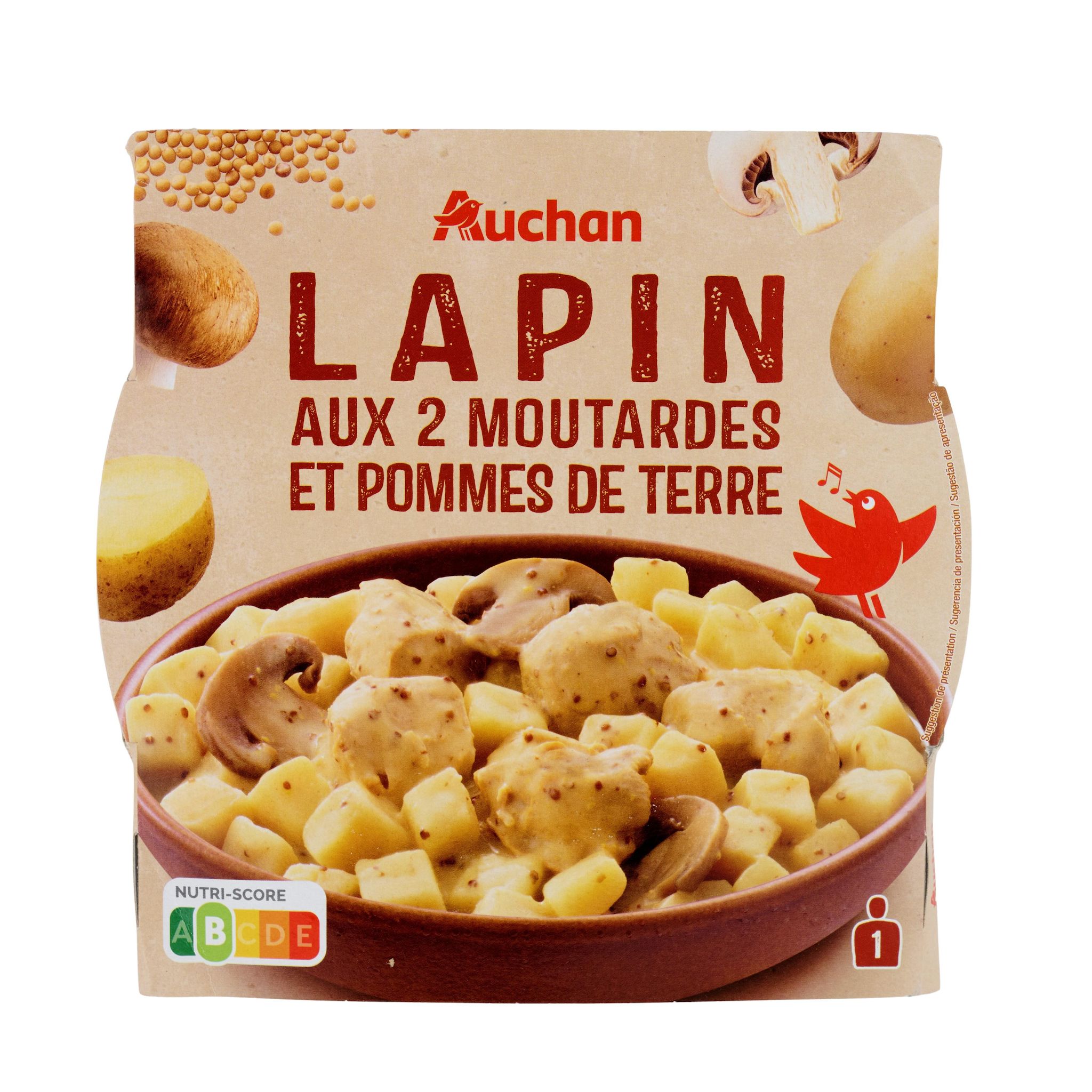 Voir la diapositive 3 : AUCHAN Lapin deux moutardes barquette 300g