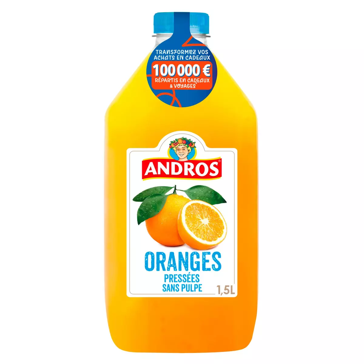 ANDROS Pur jus d'orange pressée sans pulpe 1,5L