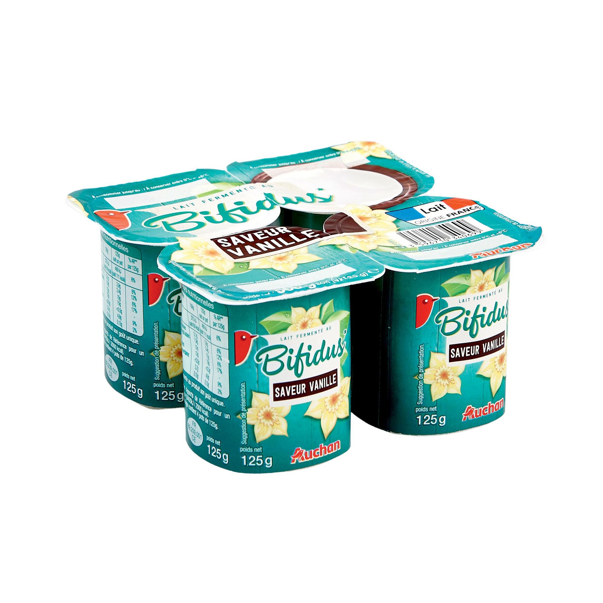 Voir la diapositive 2 : AUCHAN Yaourt au bifidus à la vanille 4x125g