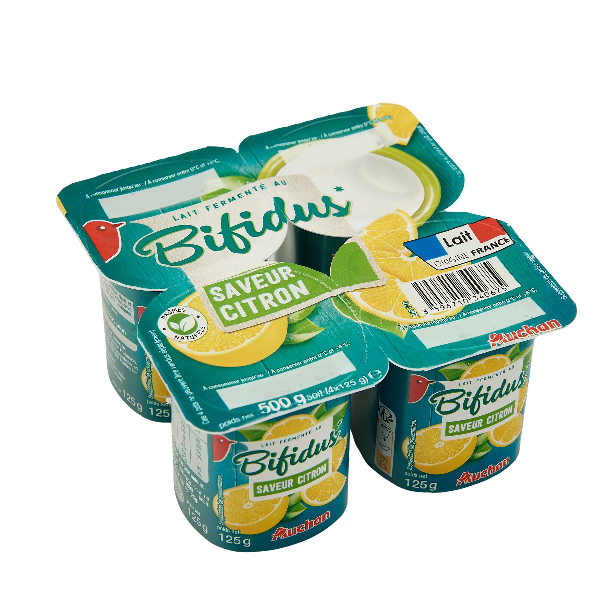 Voir la diapositive 2 : AUCHAN Yaourt au bifidus au citron 4x125g