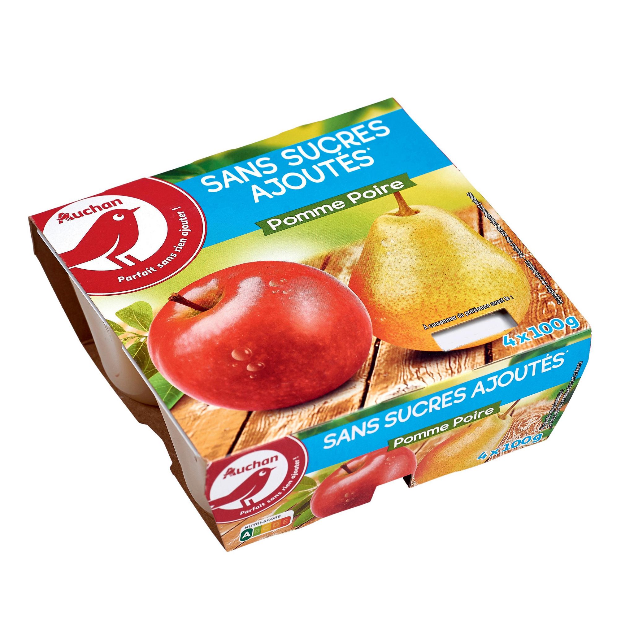 Voir la diapositive 2 : AUCHAN Spécialité pomme poire sans sucres ajoutés 4x100g