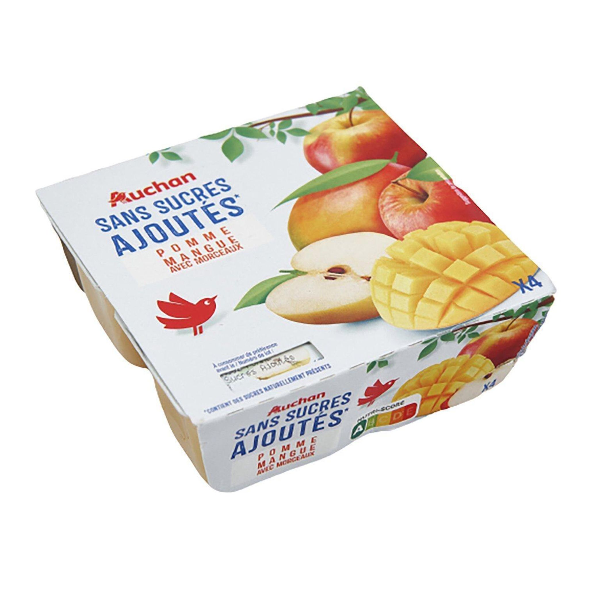 Voir la diapositive 2 : AUCHAN Spécialité pomme mangue sans sucres ajoutés 4x100g