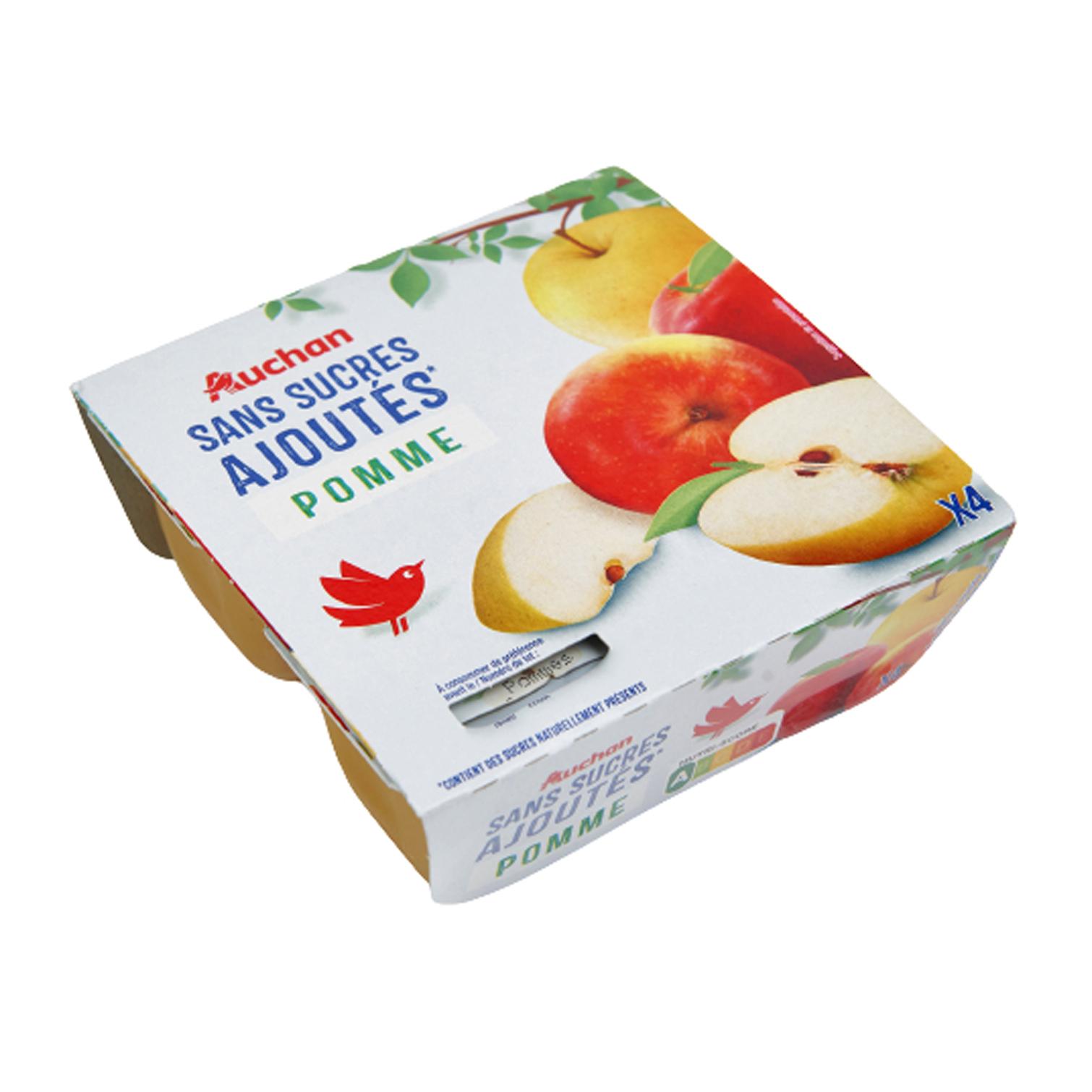 Voir la diapositive 2 : AUCHAN Spécialité pomme sans sucres ajoutés 4x97g
