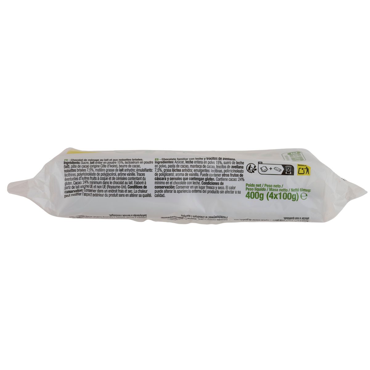POUCE Tablette de chocolat au lait et noisettes 4 pièces 4x100g