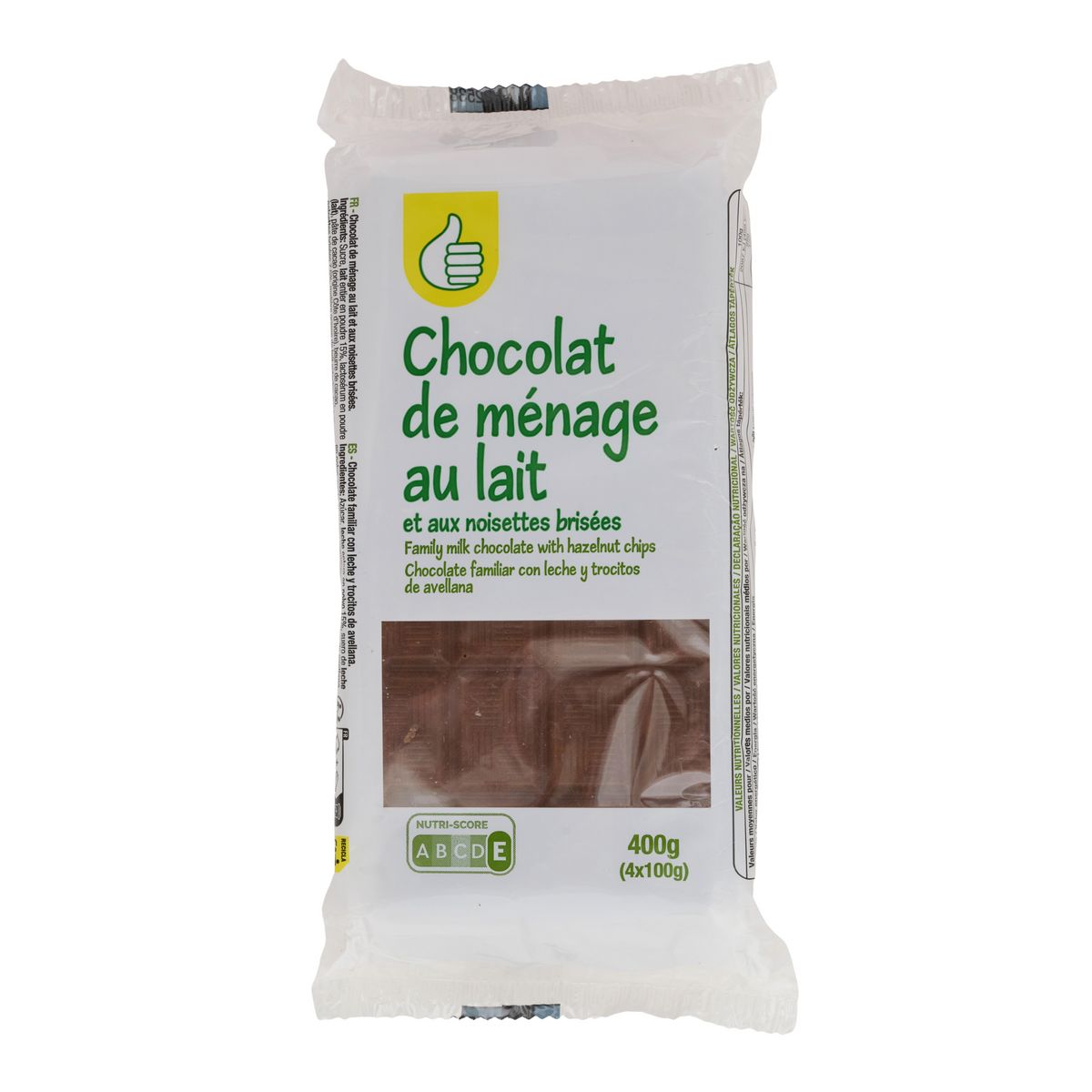 POUCE Tablette de chocolat au lait et noisettes 4 pièces 4x100g