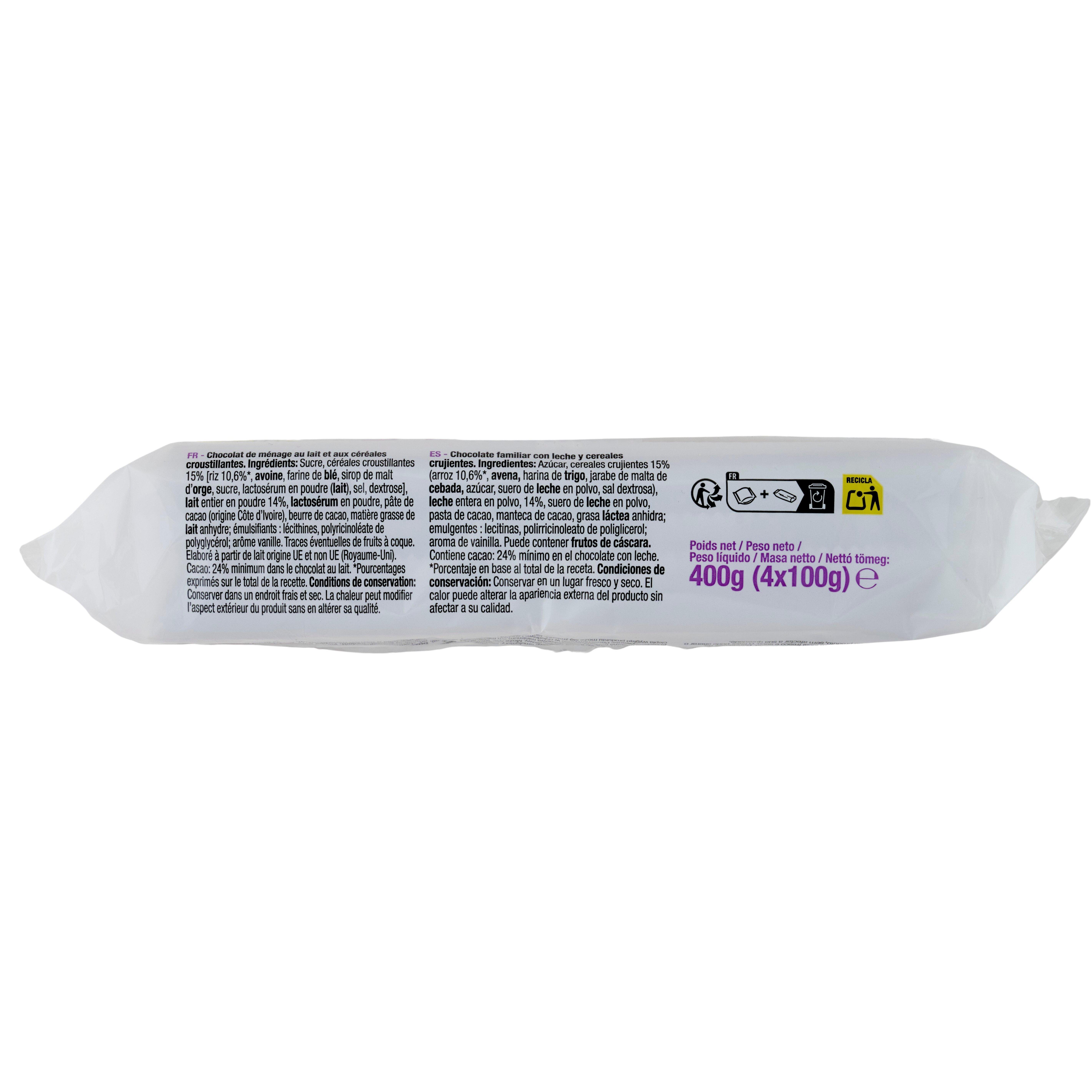 Voir la diapositive 2 : POUCE Tablette de chocolat au lait et céréales croustillantes 4 pièces 4x100g