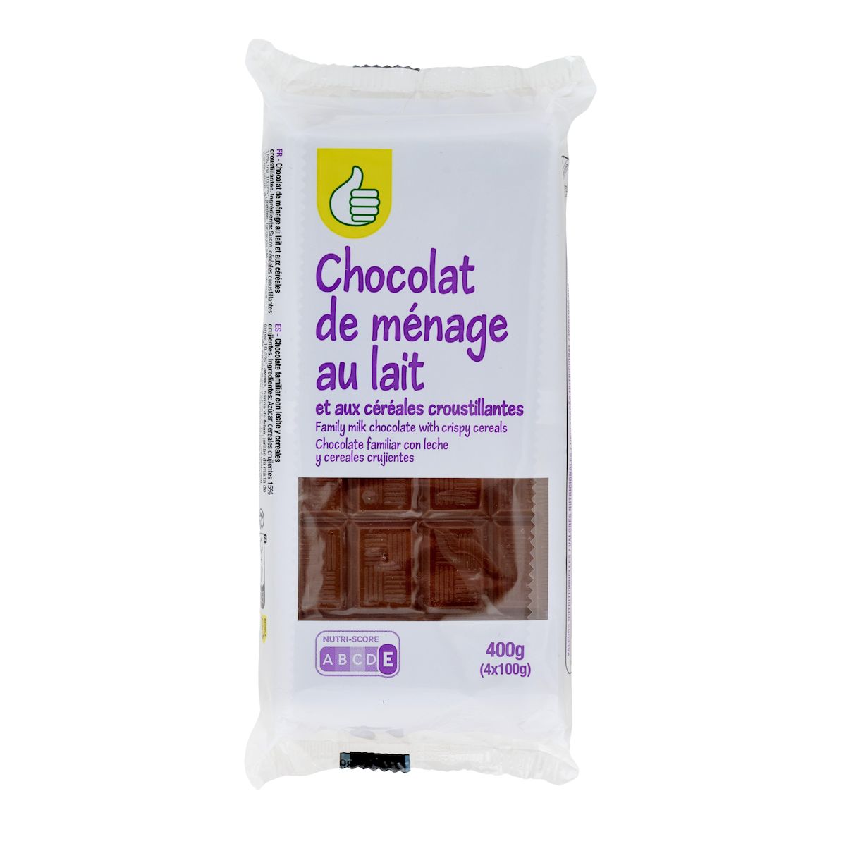 POUCE Tablette de chocolat au lait et céréales croustillantes 4 pièces 4x100g