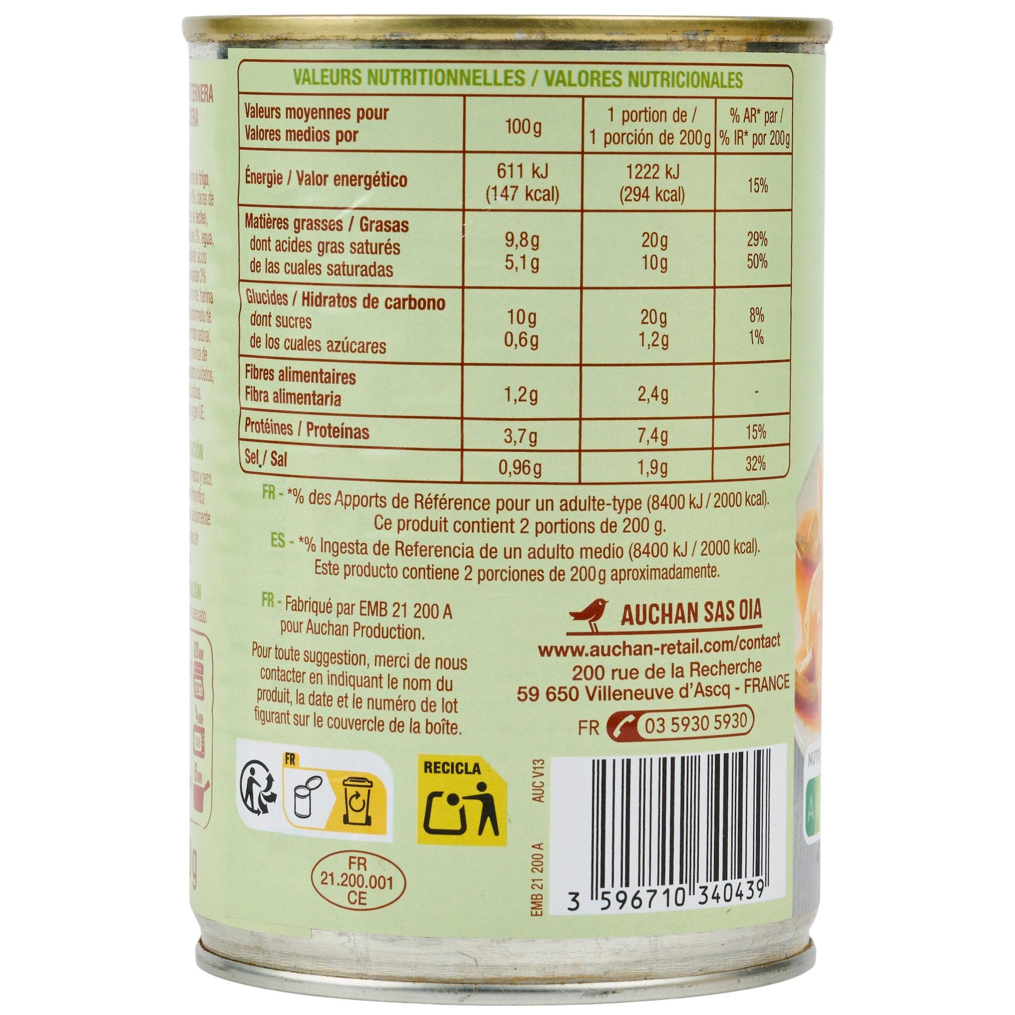 Voir la diapositive 2 : AUCHAN Quenelles de veau sauce financière 400g