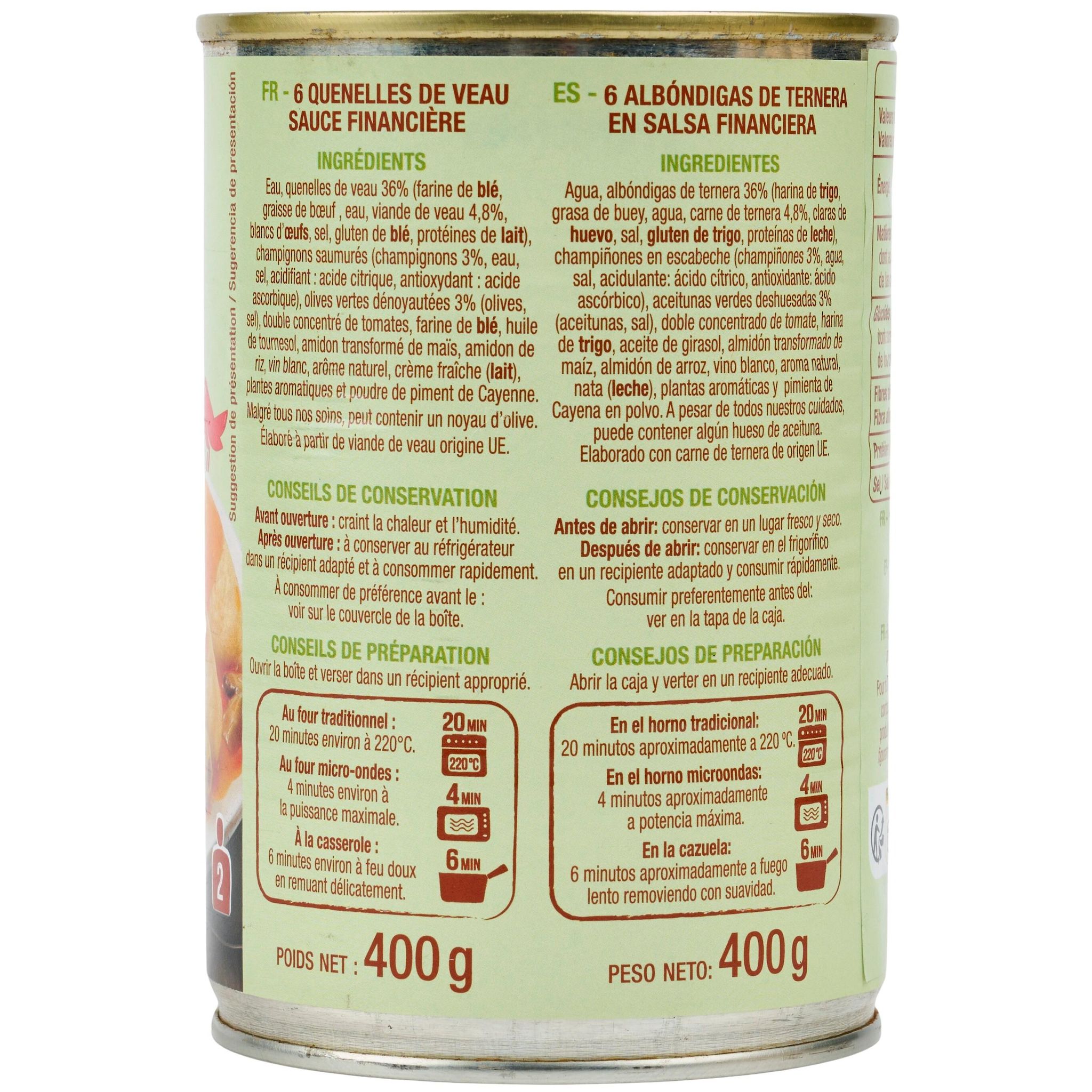 Voir la diapositive 3 : AUCHAN Quenelles de veau sauce financière 400g