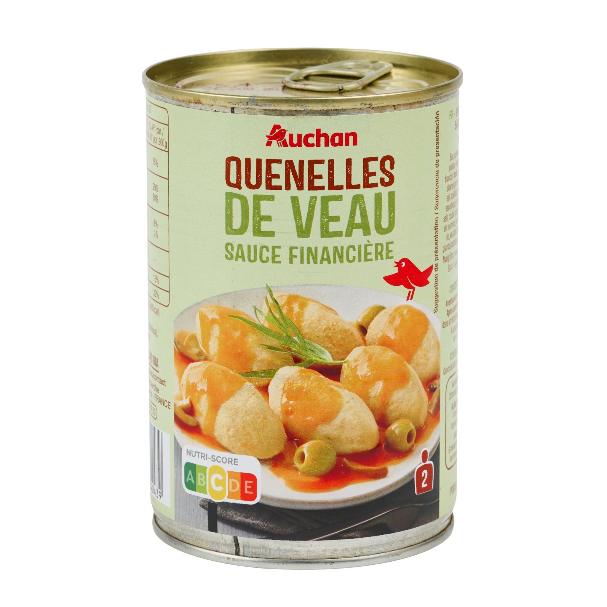 Voir la diapositive 4 : AUCHAN Quenelles de veau sauce financière 400g