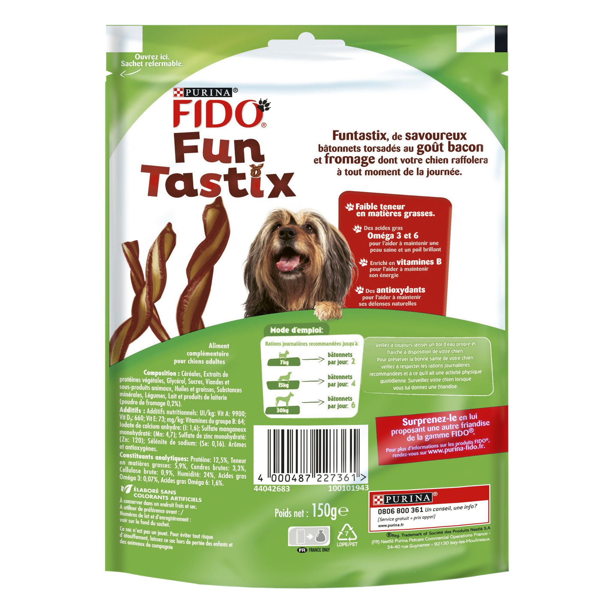 Voir la diapositive 2 : FIDO Friandises fun tastix au bacon et fromage pour chien 150g